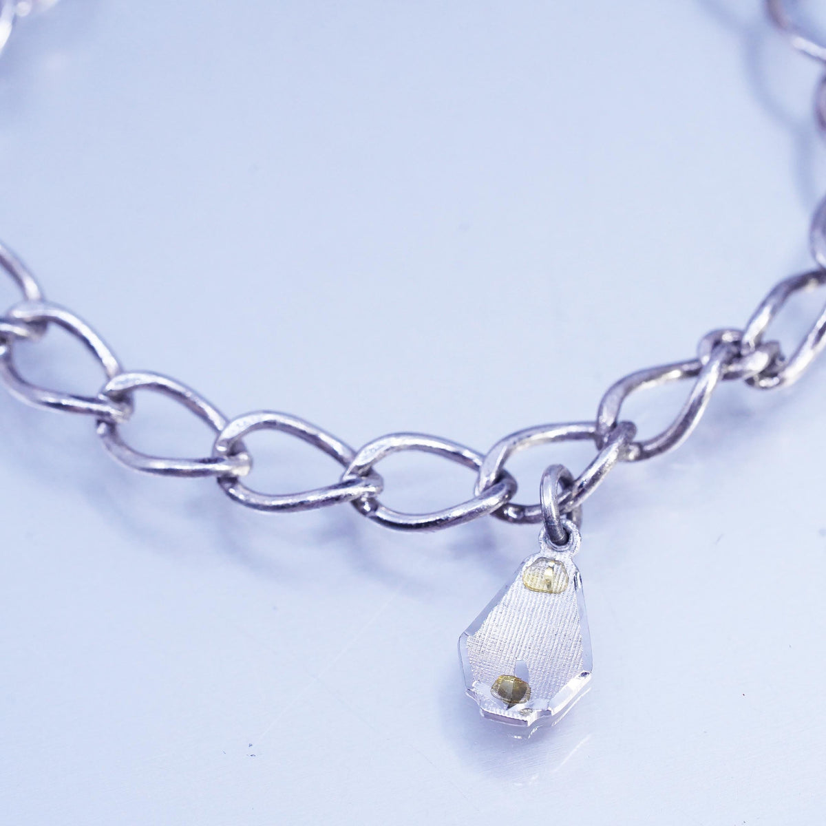 7" 7mm, Vintage Signed AJC Co 925 Sterling Silver Curb Link Charm Bracelet