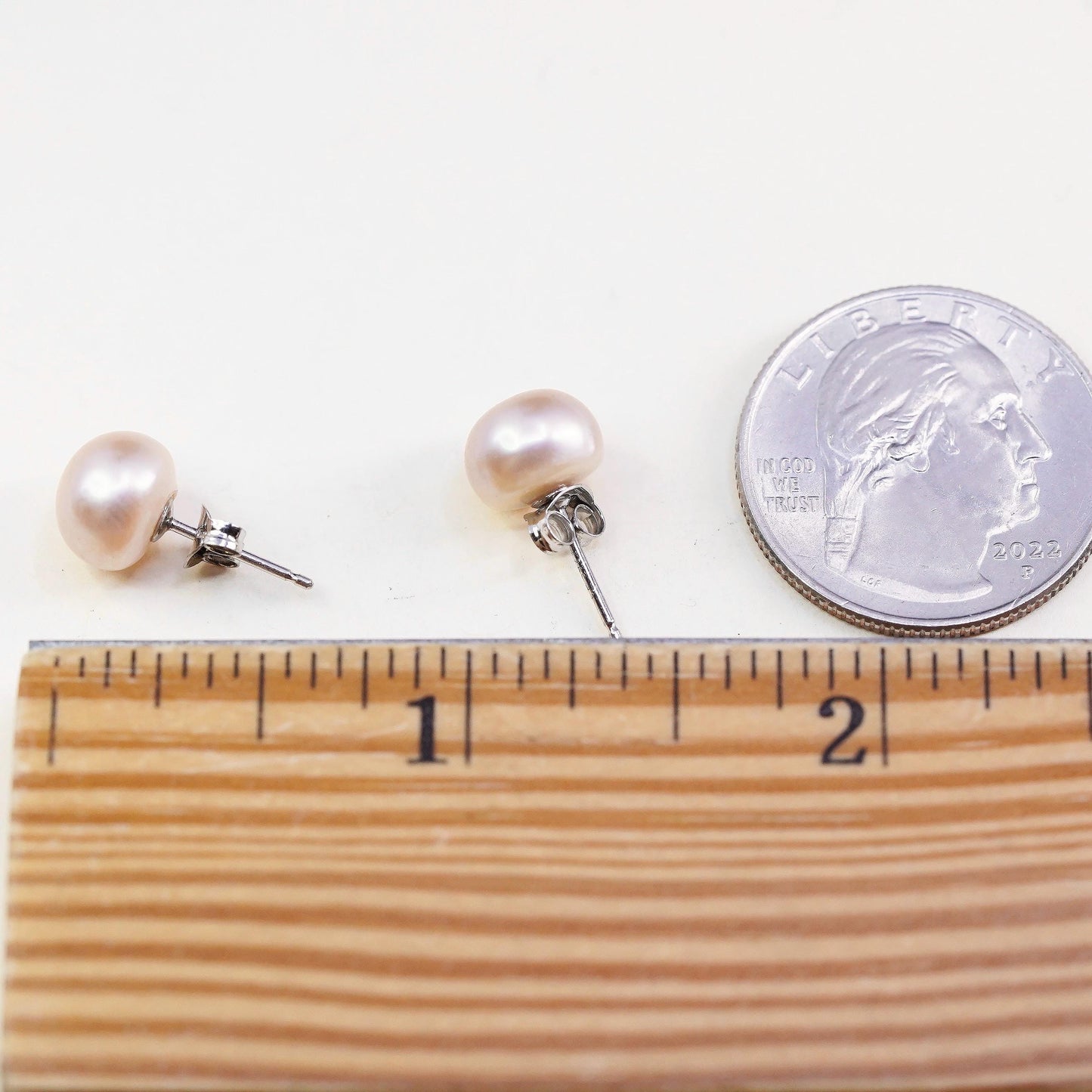 8mm, Vintage sterling silver handmade earrings, 925 studs pink freshwater pearl