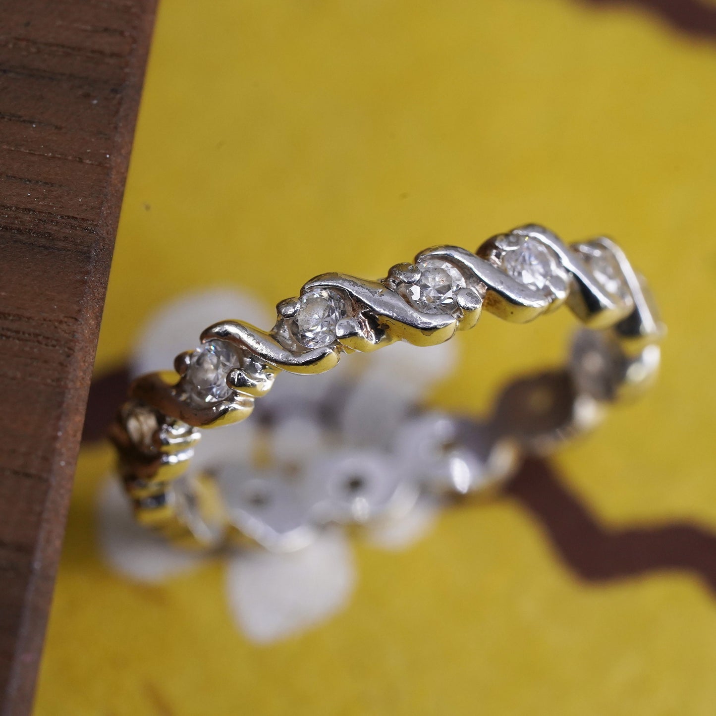 Size 9, vintage Sterling silver handmade ring, 925 stackable band with cz