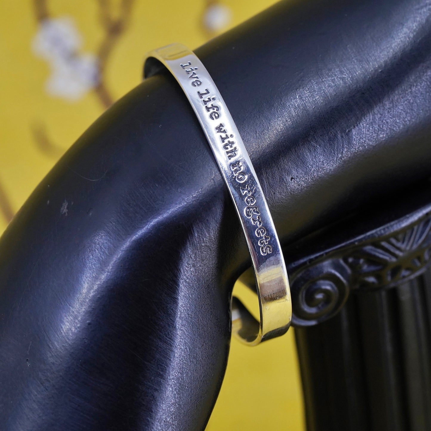 6", VTG Far fetched Sterling silver bracelet, 925 cuff “live life no regrets