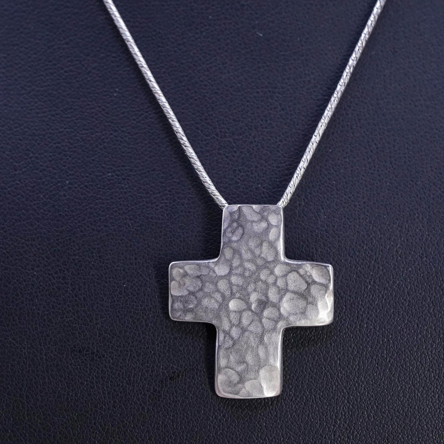 18" VTG Israel Sterling silver necklace, 925 snake chain textured cross pendant