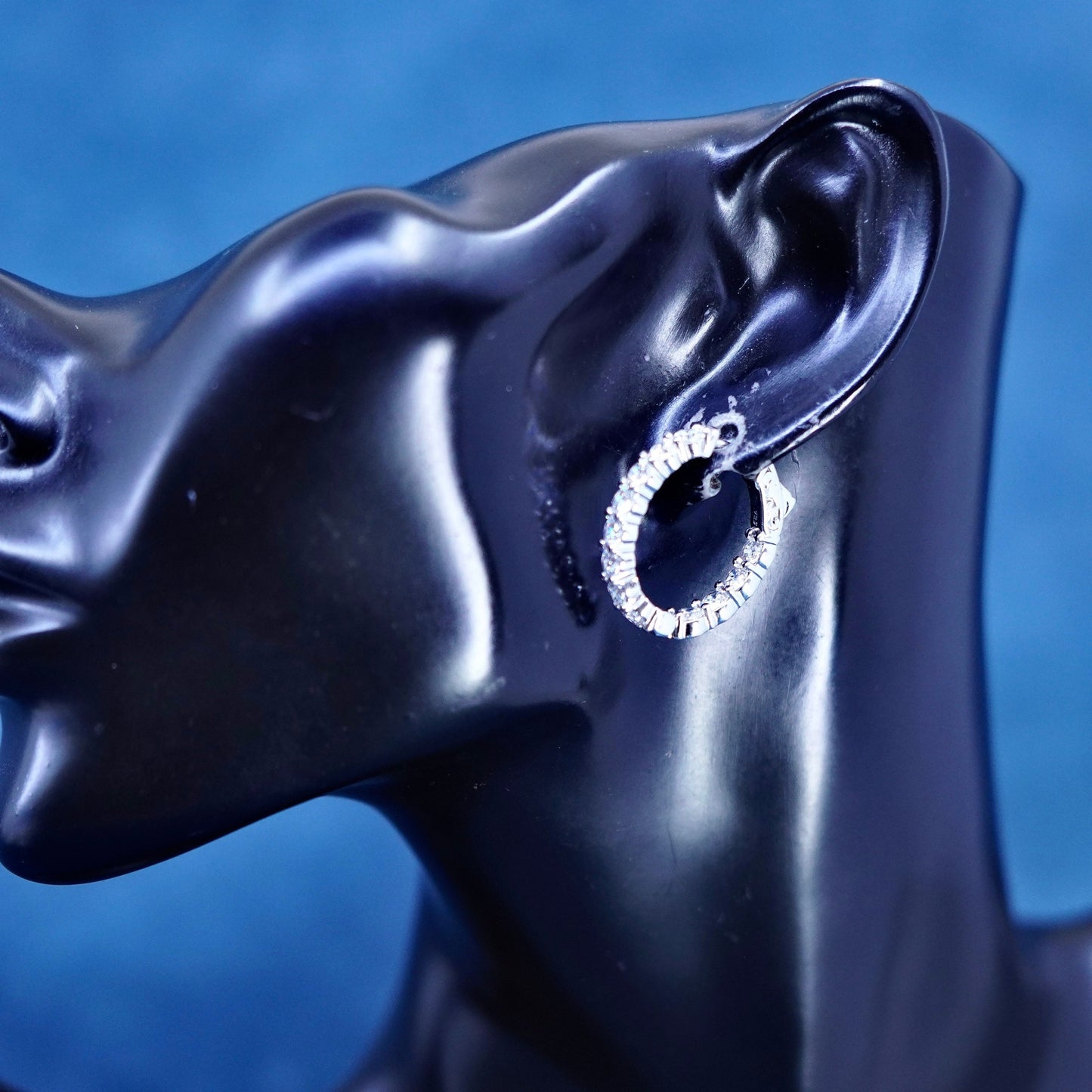 1”, Vintage Sterling silver earrings, 925 hoops, huggie with CZ inlay