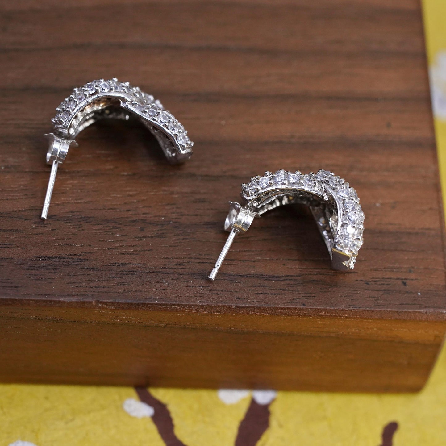 Vintage Sterling 925 silver cluster Cz studs, curb chain style earrings