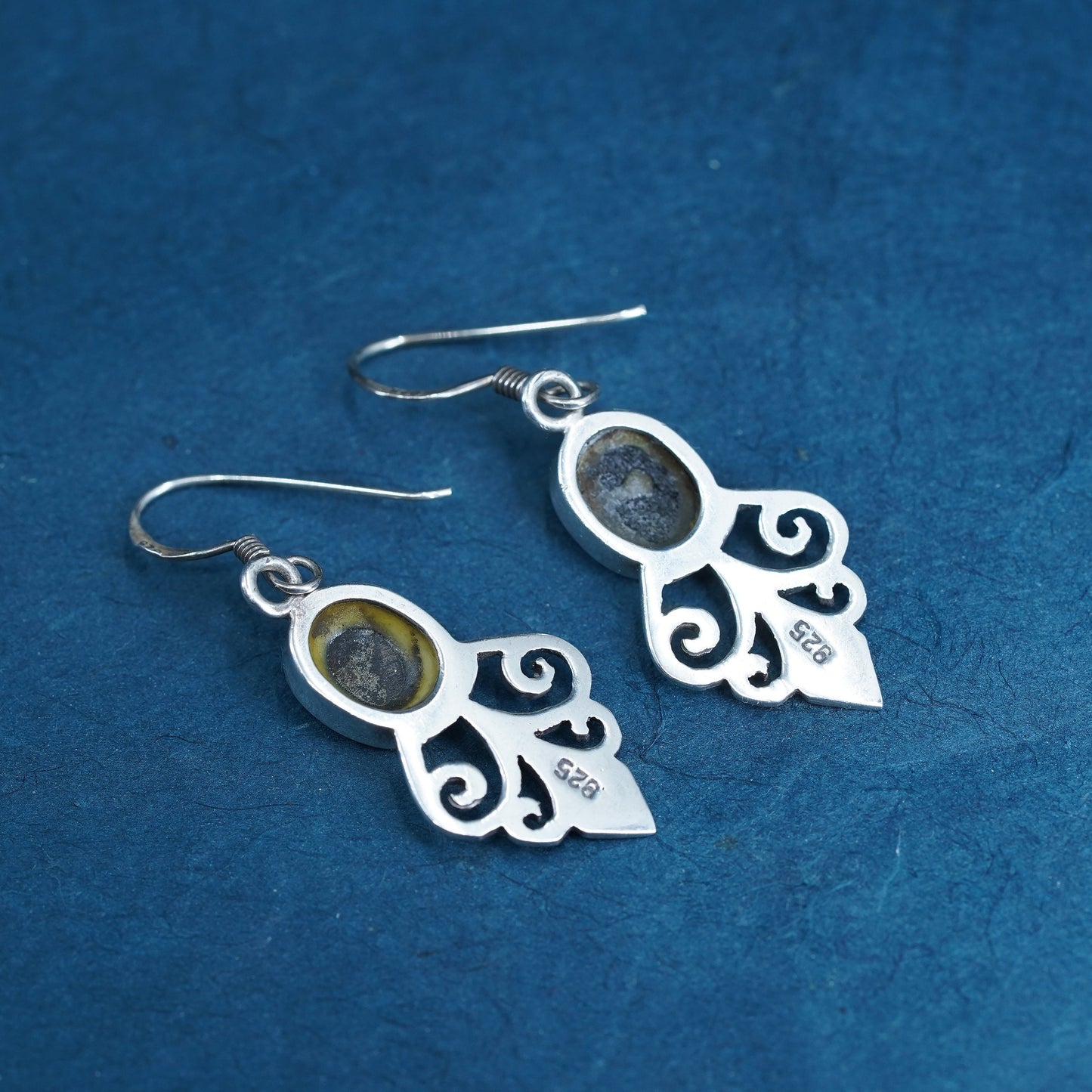 Vintage Sterling 925 Silver Handmade Earrings with oval onyx