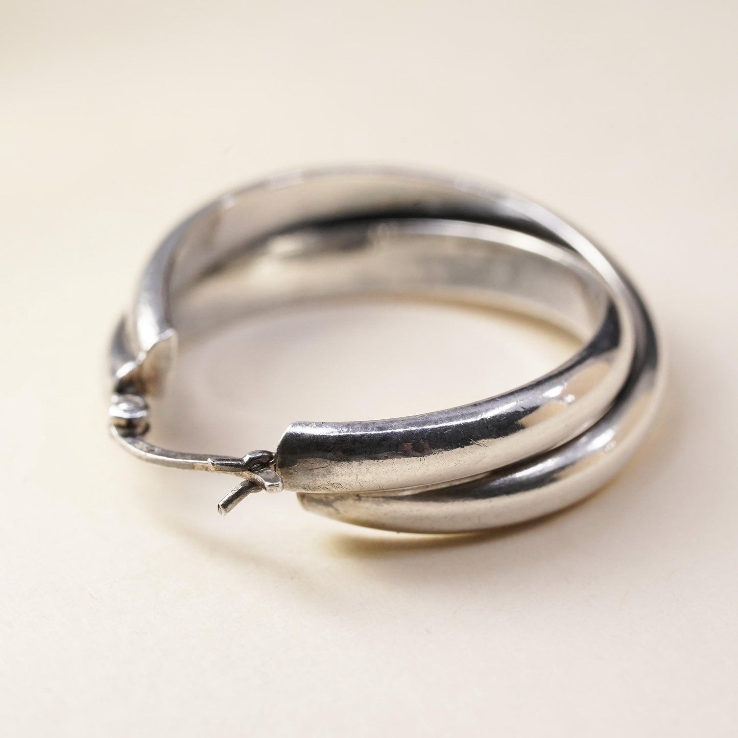 1.25", VTG sterling 925 silver loop single earring, entwined minimalist hoop