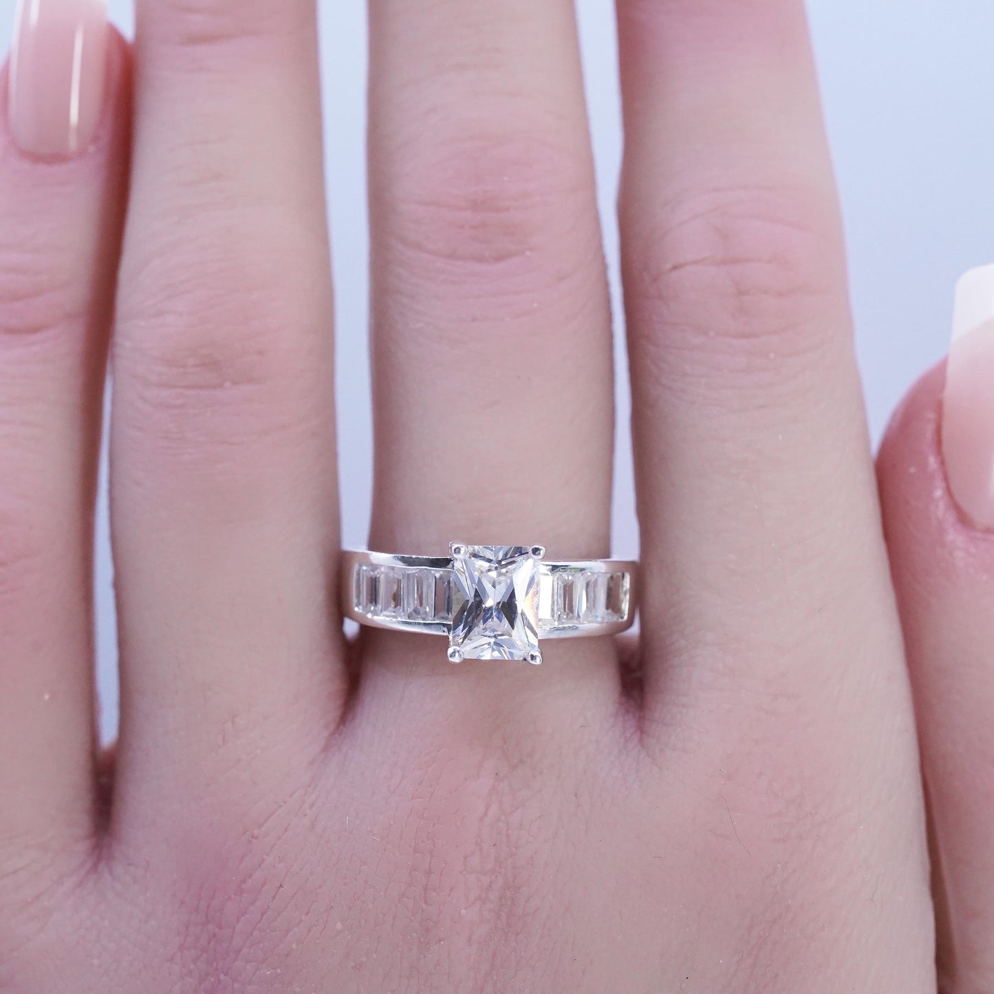 Size 8.25, vintage Sterling 925 silver statement engagement ring w/ cluster Cz