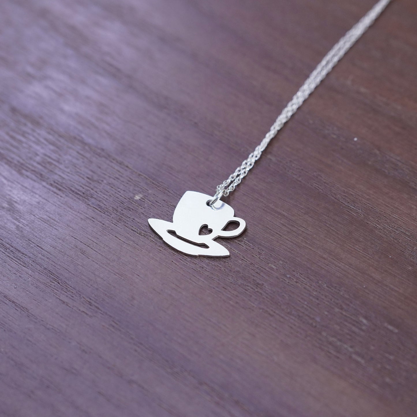 16+2”, sterling silver necklace, 925 rope chain with coffee cup pendant