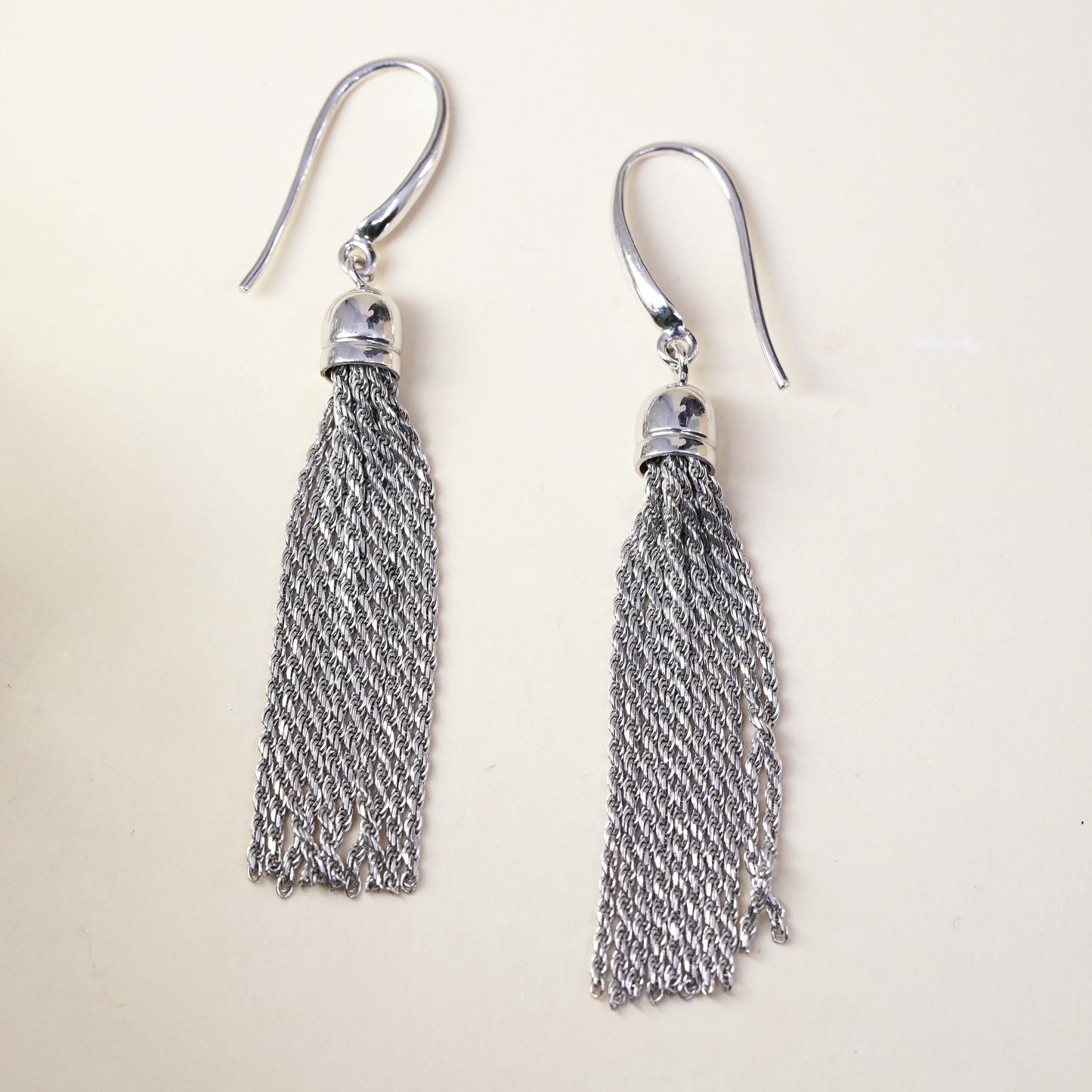 Vintage Peru Sterling 925 silver handmade rope chain fridge earrings