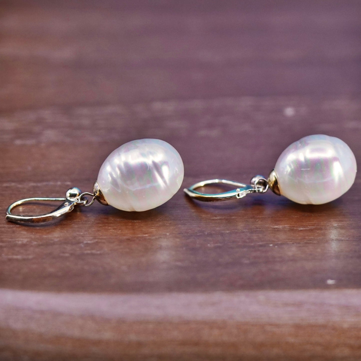 vermeil gold over Sterling silver 925 handmade earrings giant freshwater pearl