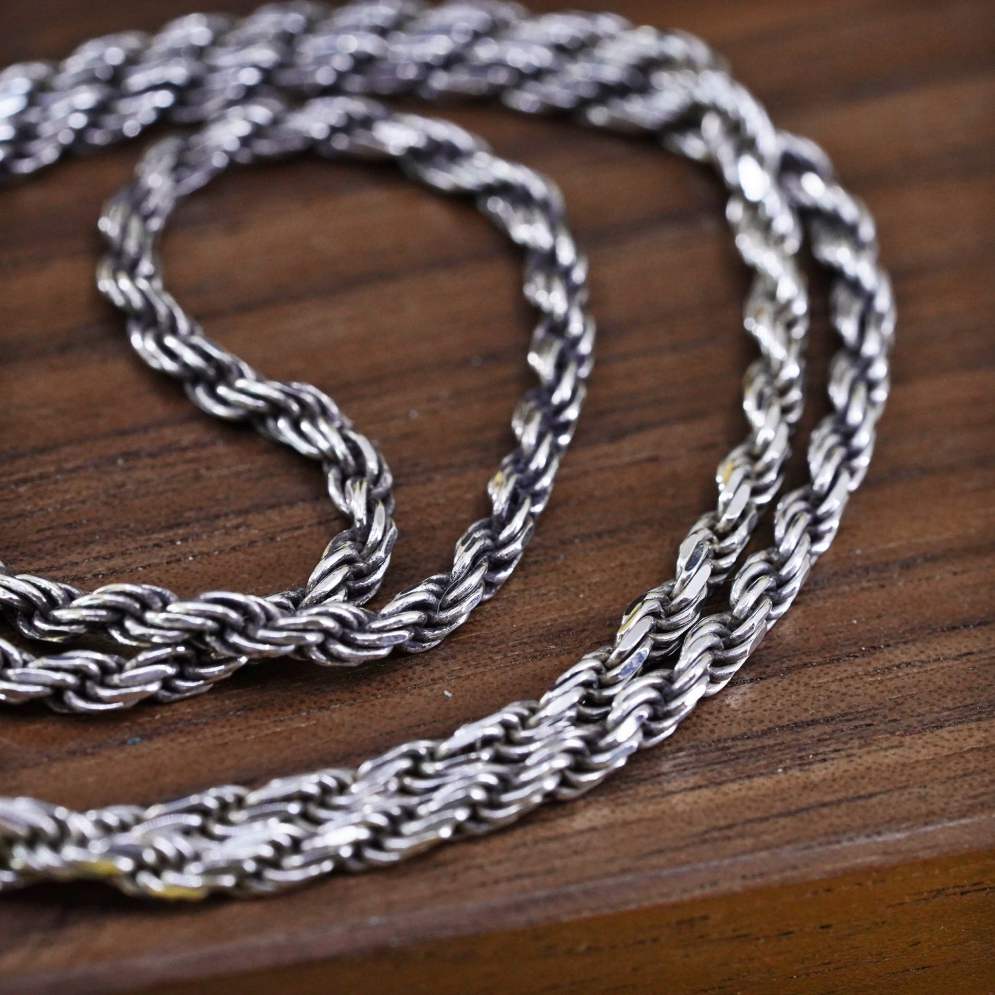 22", 3mm, vintage Sterling silver necklace, Italy 925 diamond cut rope chain