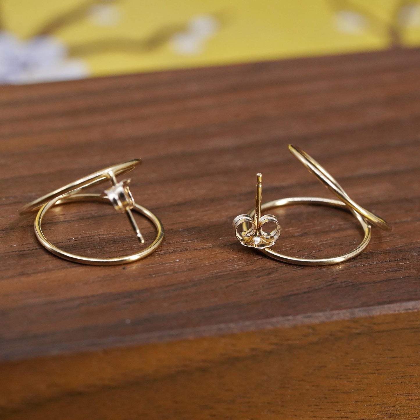 Vintage vermeil gold over Sterling silver entwined circle studs, 925 earrings