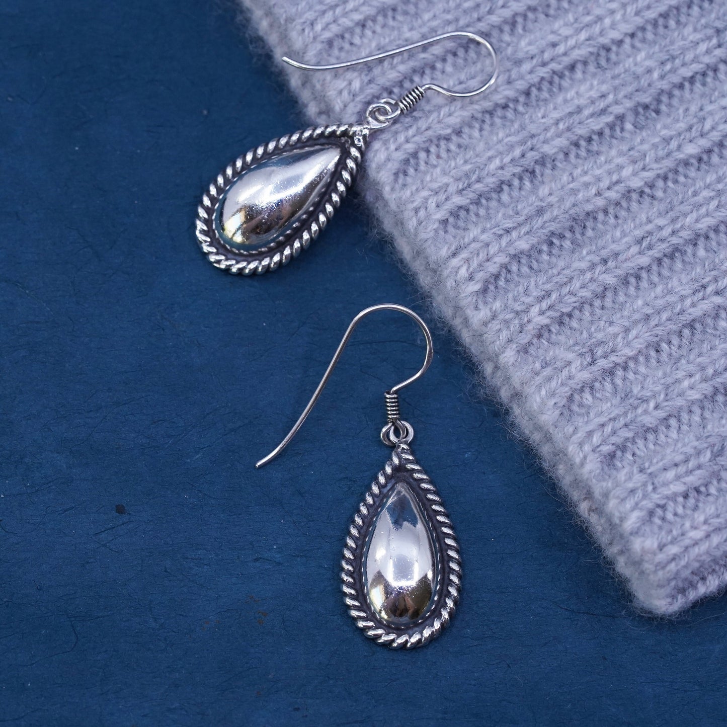 Vintage Sterling silver Handmade earrings, 925 teardrop dangles