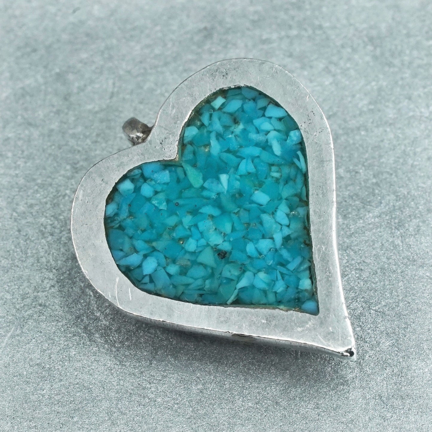 vintage southwestern sterling 925 silver heart pendant with turquoise inlay, silver tested