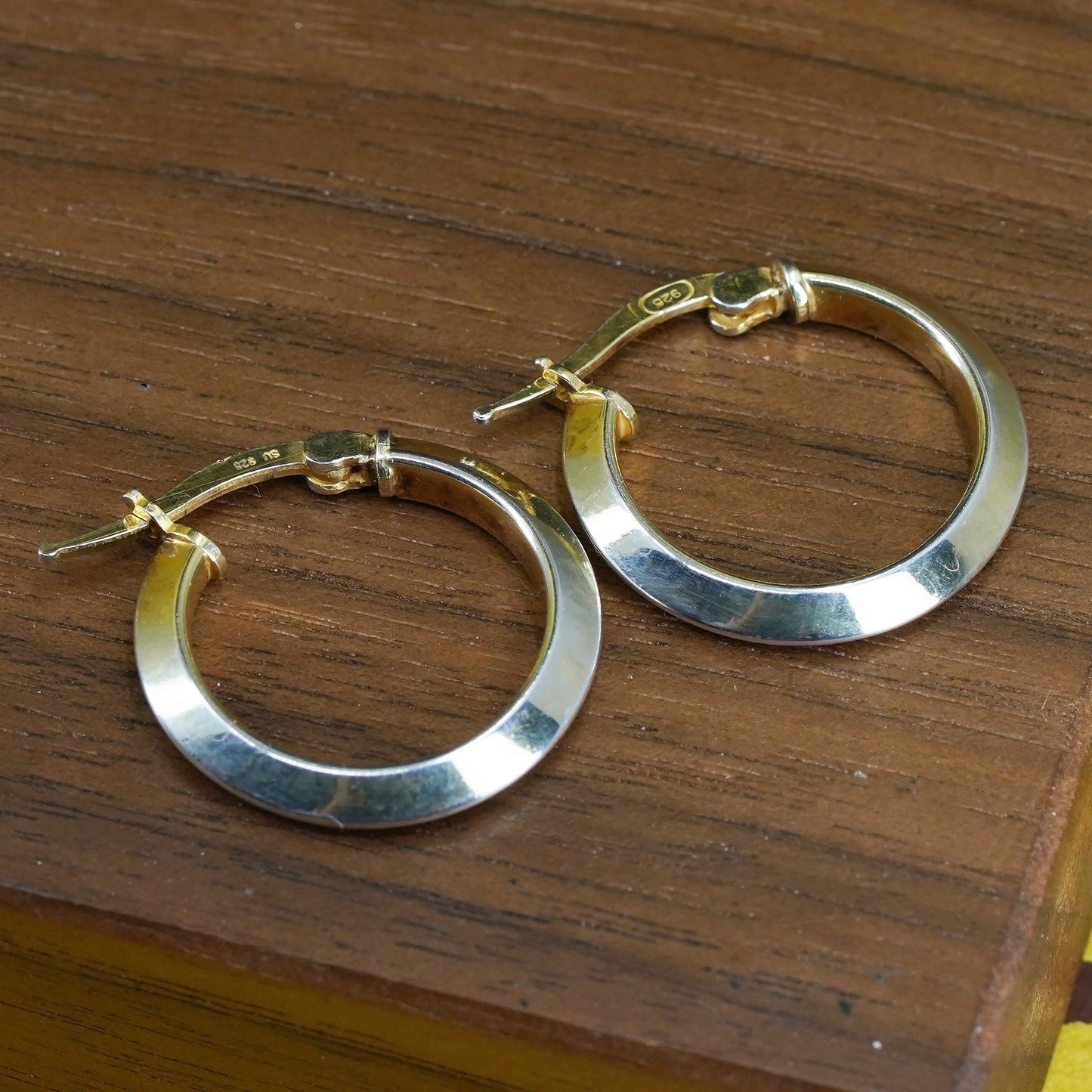0.75”, Vintage vermeil gold over Sterling silver handmade earrings, 925 hoops