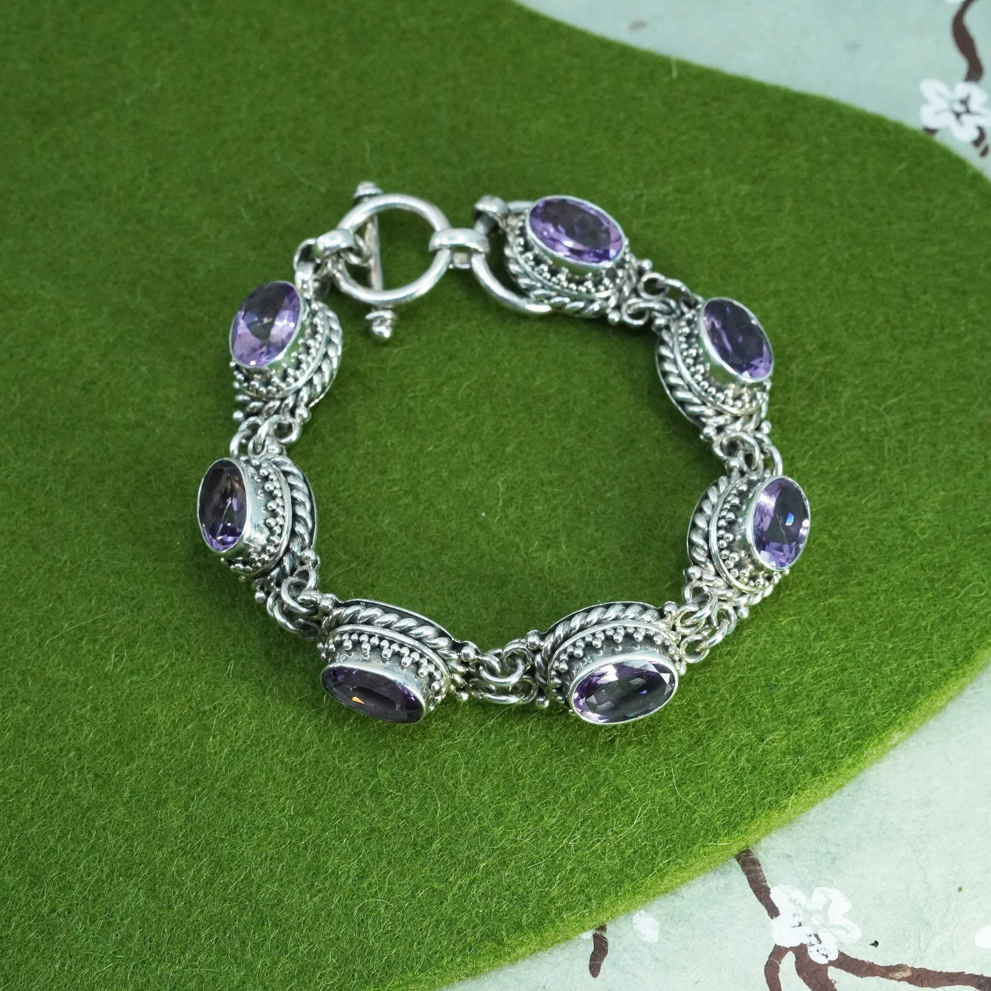 7+0.5”, BA Suarti jewelry | Sterling 925 silver handmade bracelet amethyst