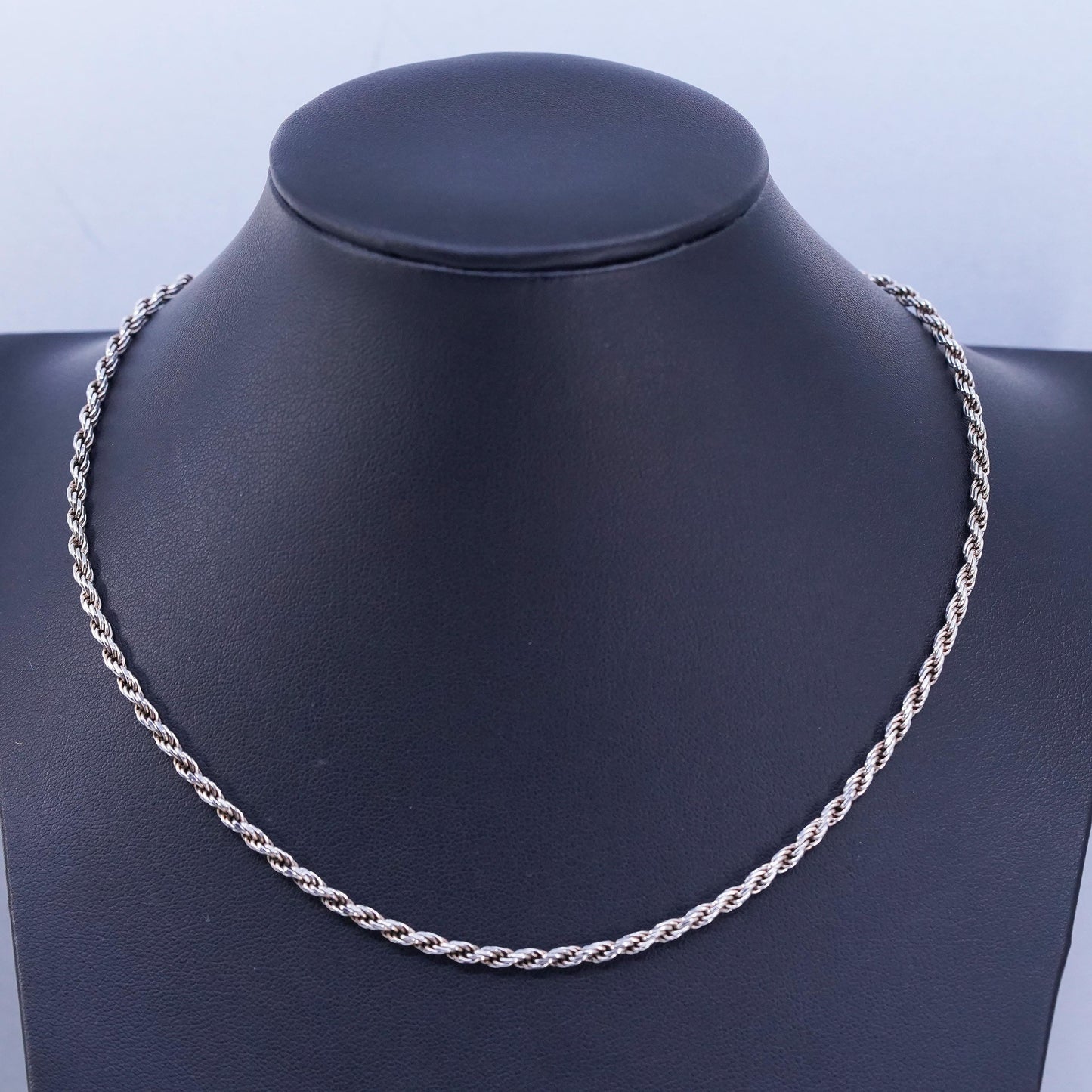 16” 3mm, vintage Italy Sterling 925 silver bold rope chain necklace