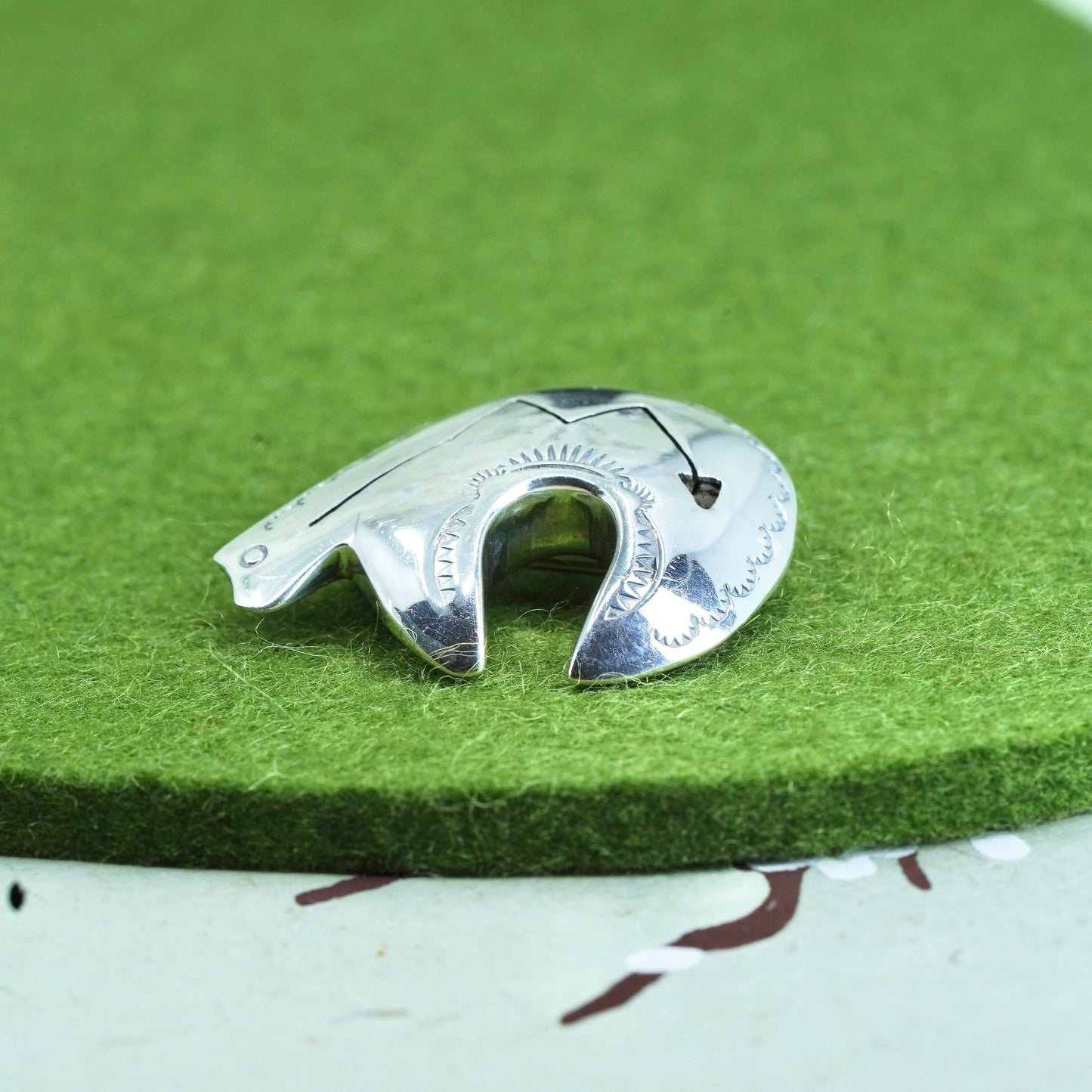 vtg Navajo G. J. Delgarito sterling silver handmade brooch, 925 polar bear pin