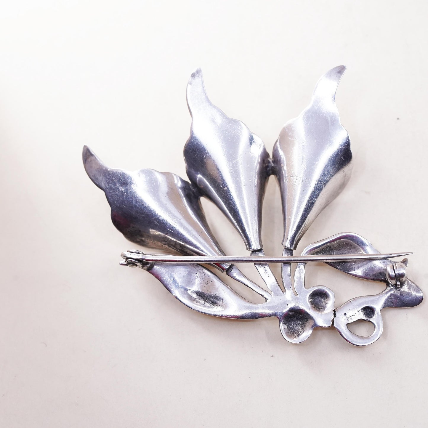 925 Sterling Silver Calla Lily Brooch Mid Century Floral Pin, Botanical Jewelry