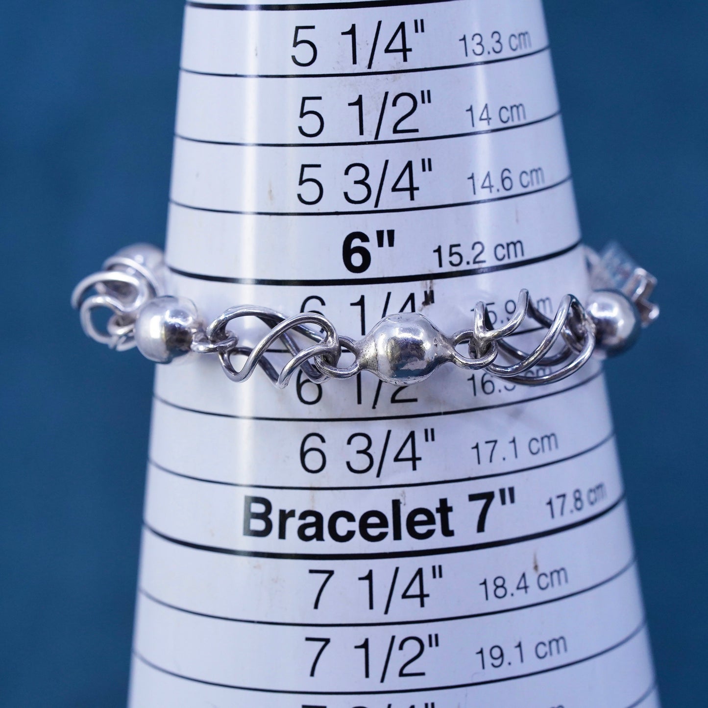 6.25", vintage Mexican Sterling silver handmade chain, 925 beads bracelet