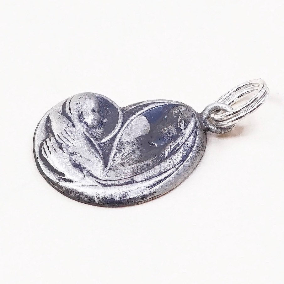 VTG sterling 925 silver handmade pendant, Mother and baby, motherhood