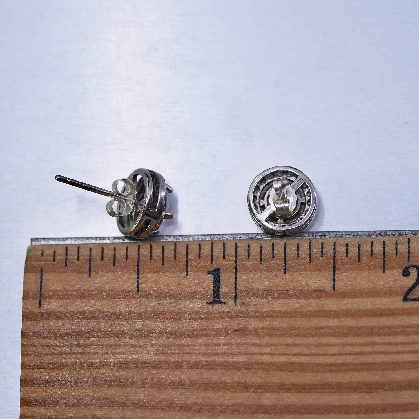 Vintage Sterling 925 silver earrings, square studs with cz inlay