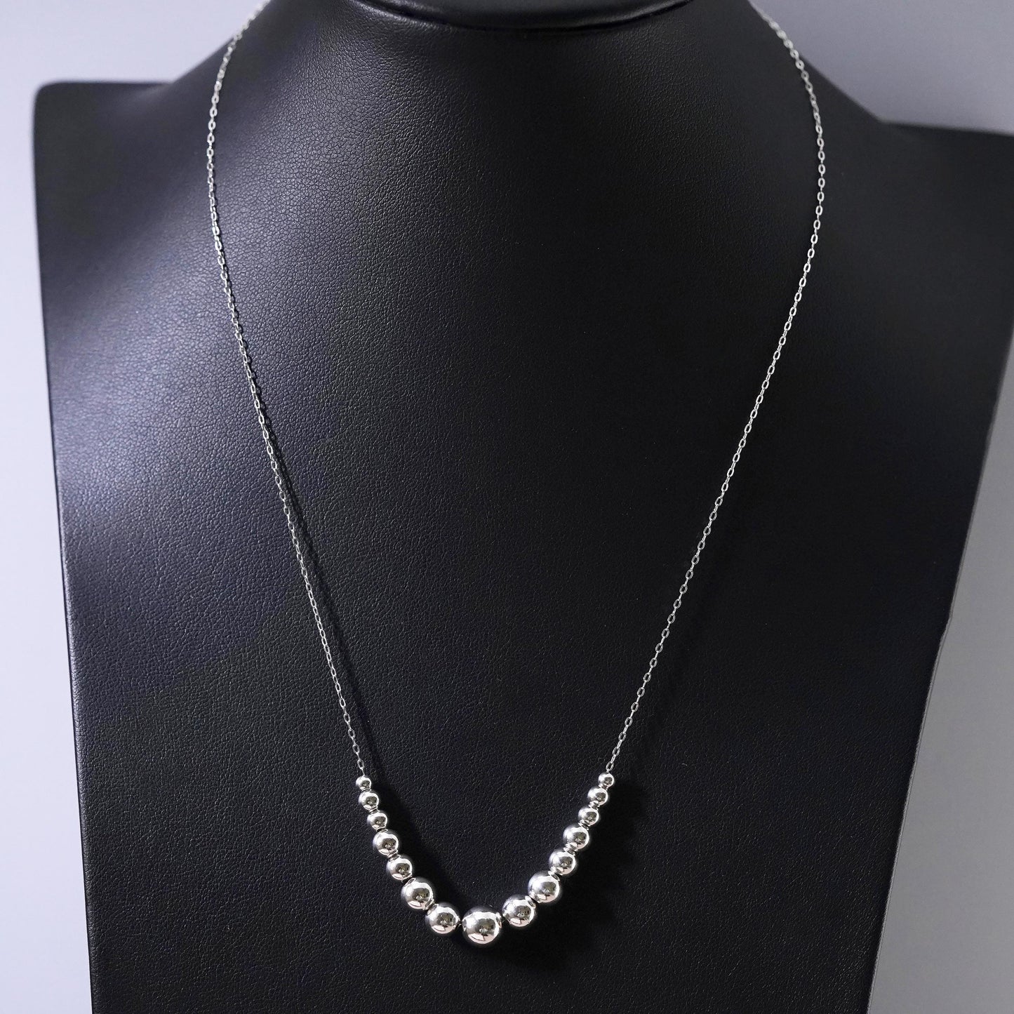 18”, Sterling silver handmade necklace, 925 graduated beaded chain beads