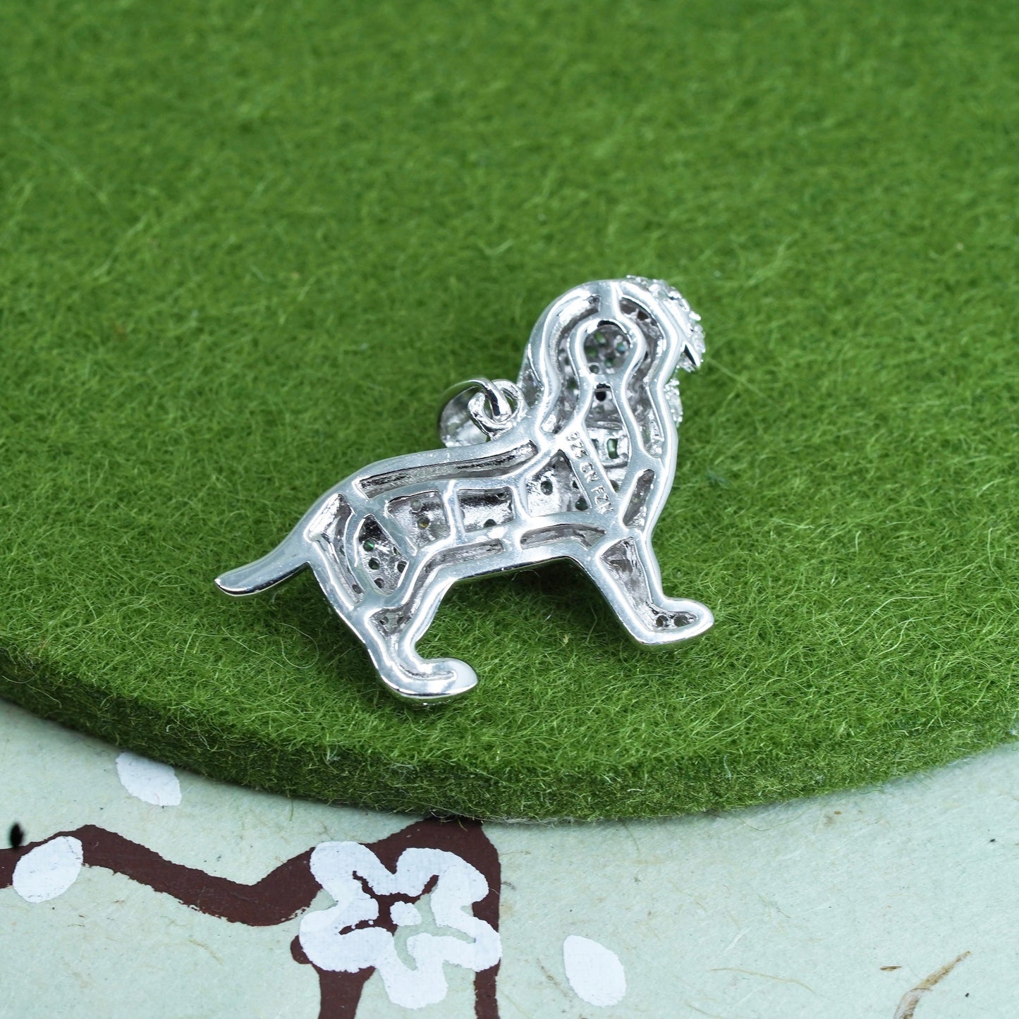 Vintage sterling 925 silver dog pendant with cluster clear Cz