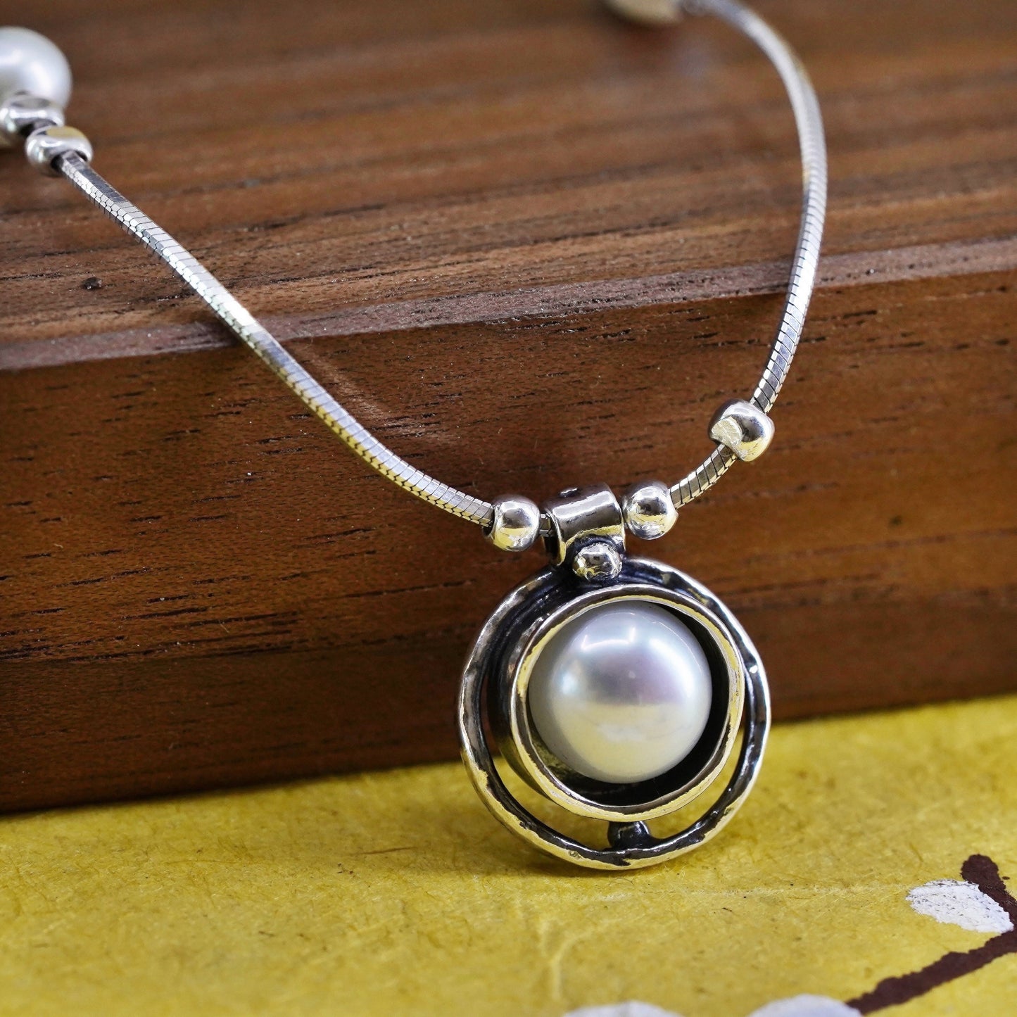 18”, Shablool Didae Sterling 925 silver necklace, snake circle pearl pendant