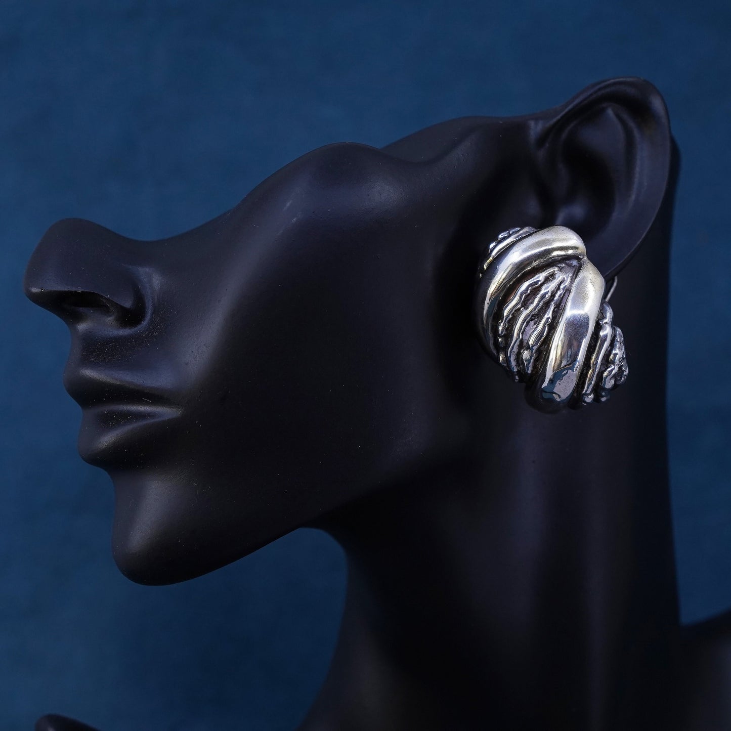 Vintage Sterling silver handmade earrings, 925 clip on wrinkly earrings