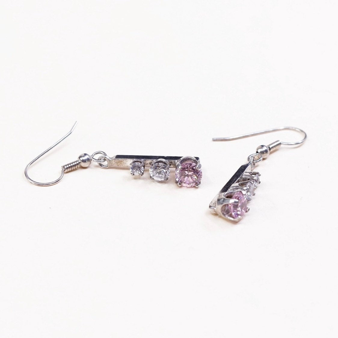 VTG Sterling silver handmade earrings, 925 w/ pink crystal, silver Tested