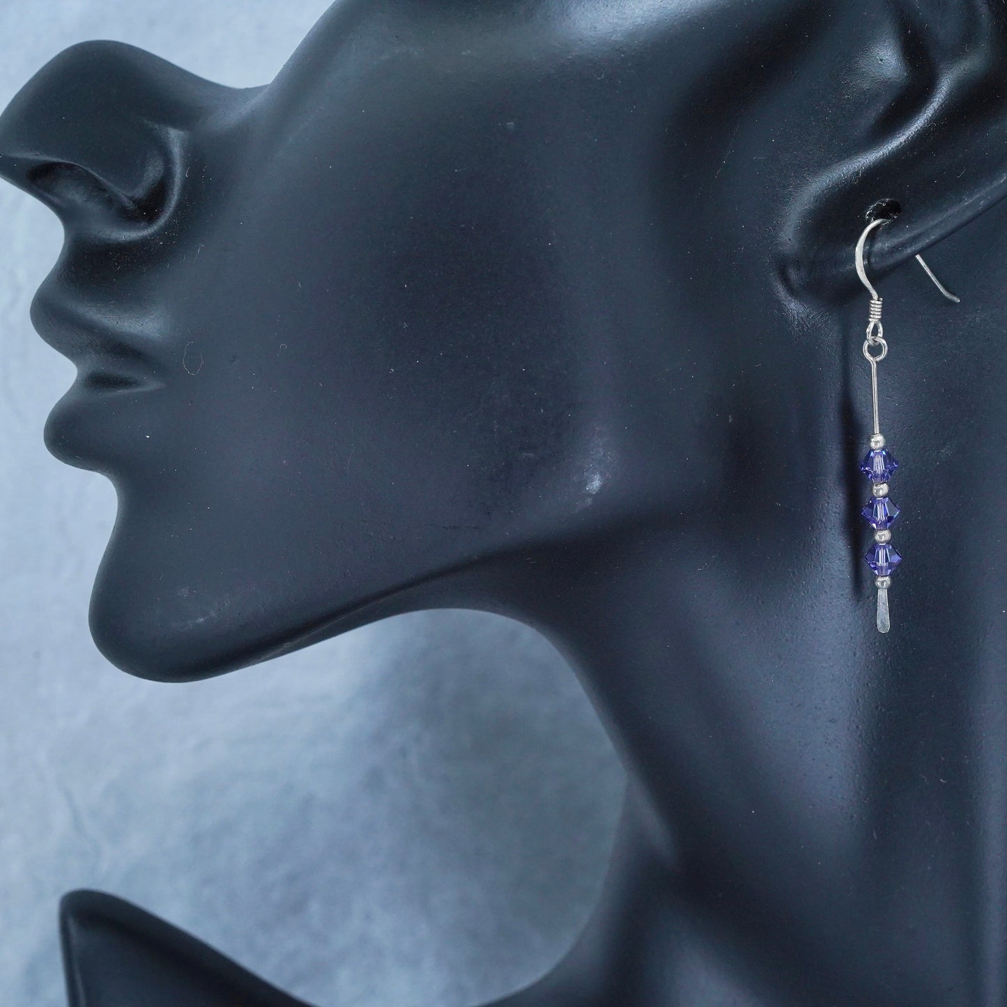 Vintage Sterling 925 silver handmade earrings with amethyst crystal beads