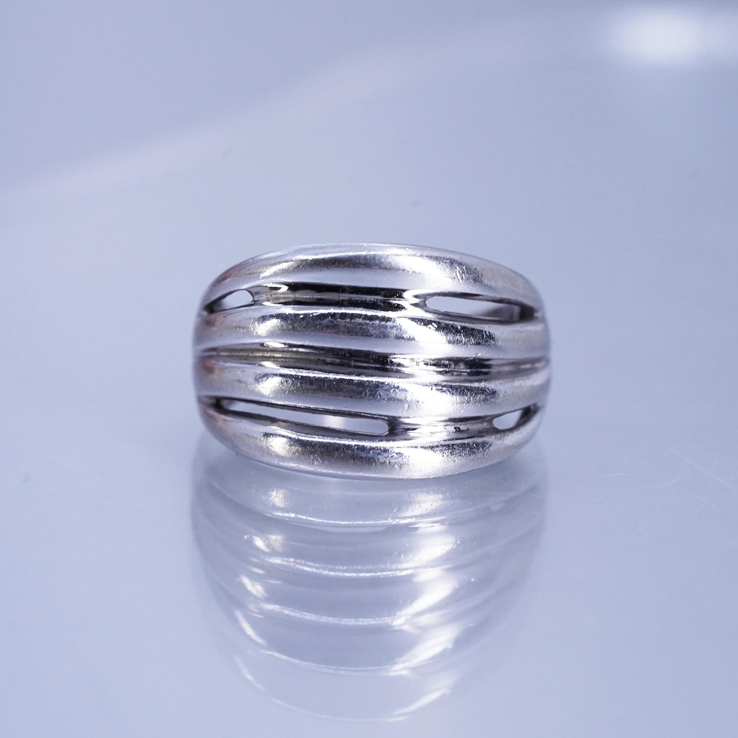 Size 6.75, vintage Sterling 925 silver handmade ring, modern ribbed band