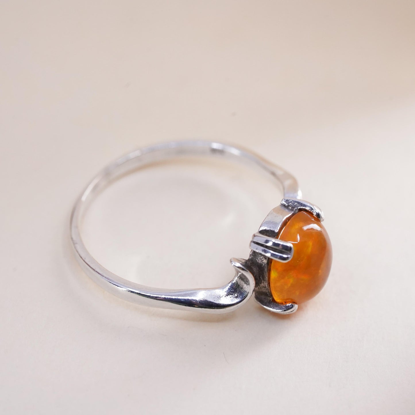 Size 10, Vintage Sterling silver handmade ring with fire opal, 925 silver band