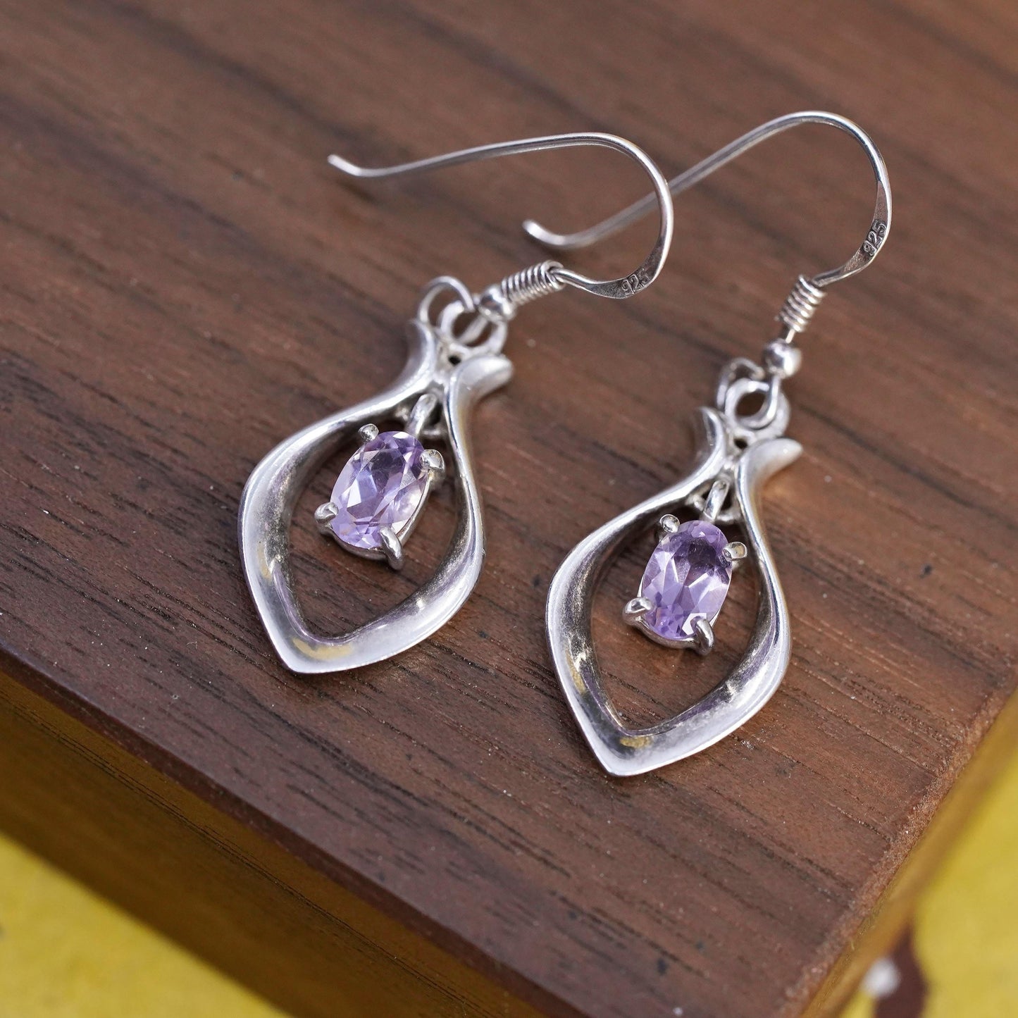 Vintage Sterling 925 silver handmade teardrop earrings with amethyst