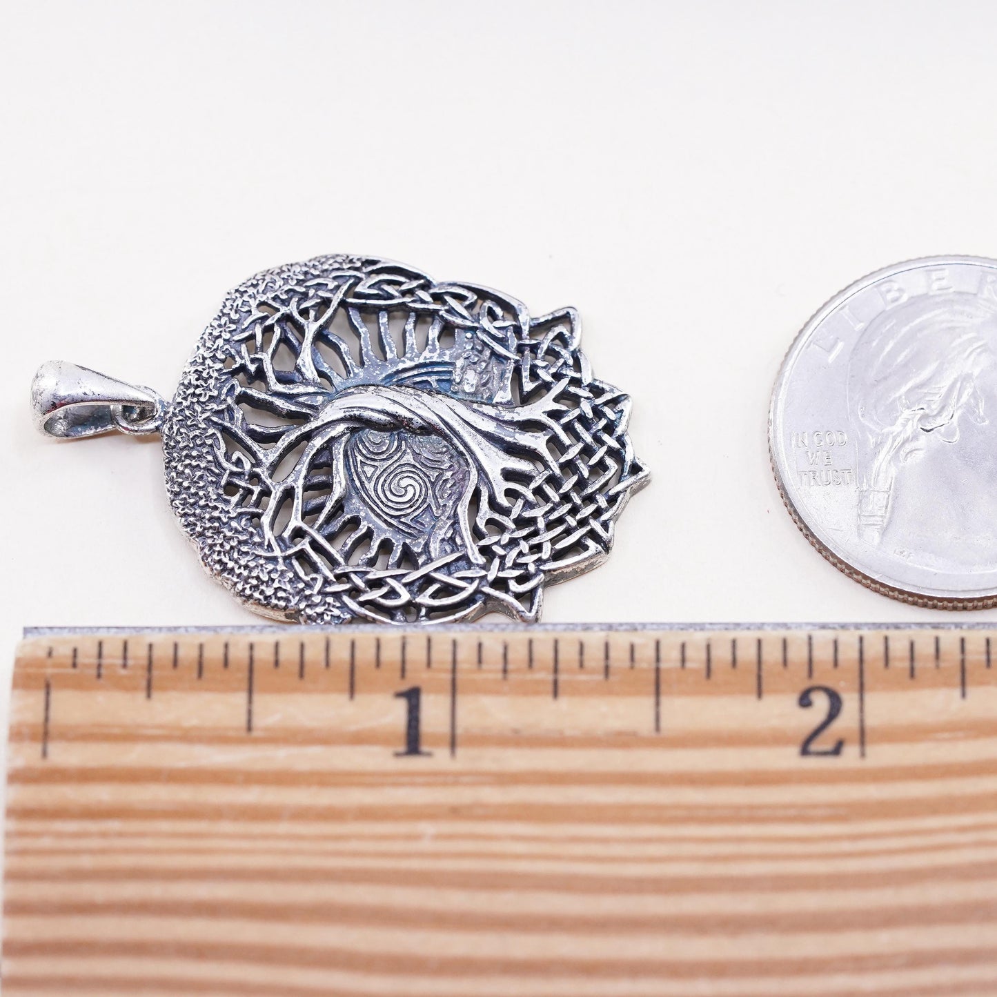 Vintage sterling silver handmade pendant, 925 filigree family tree charm