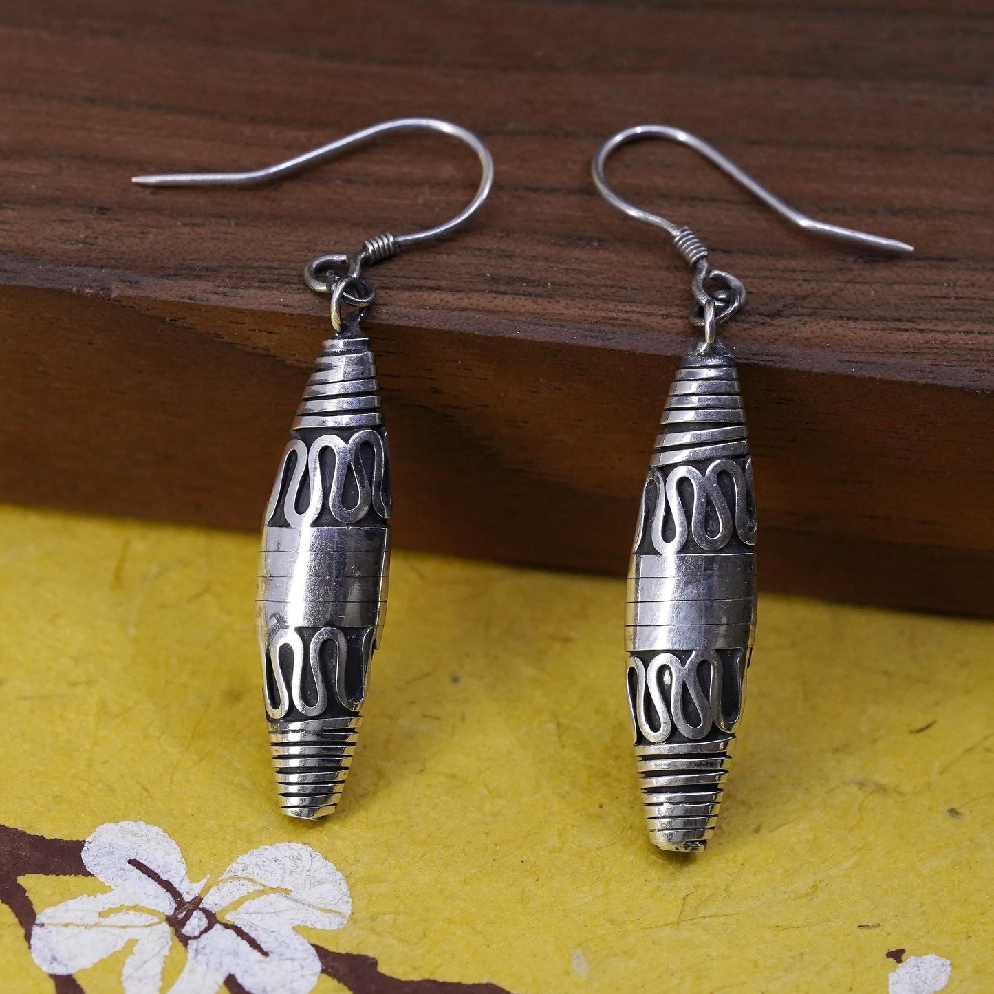Vintage Mexico Sterling silver handmade earrings, 925 wired wrapped dangles