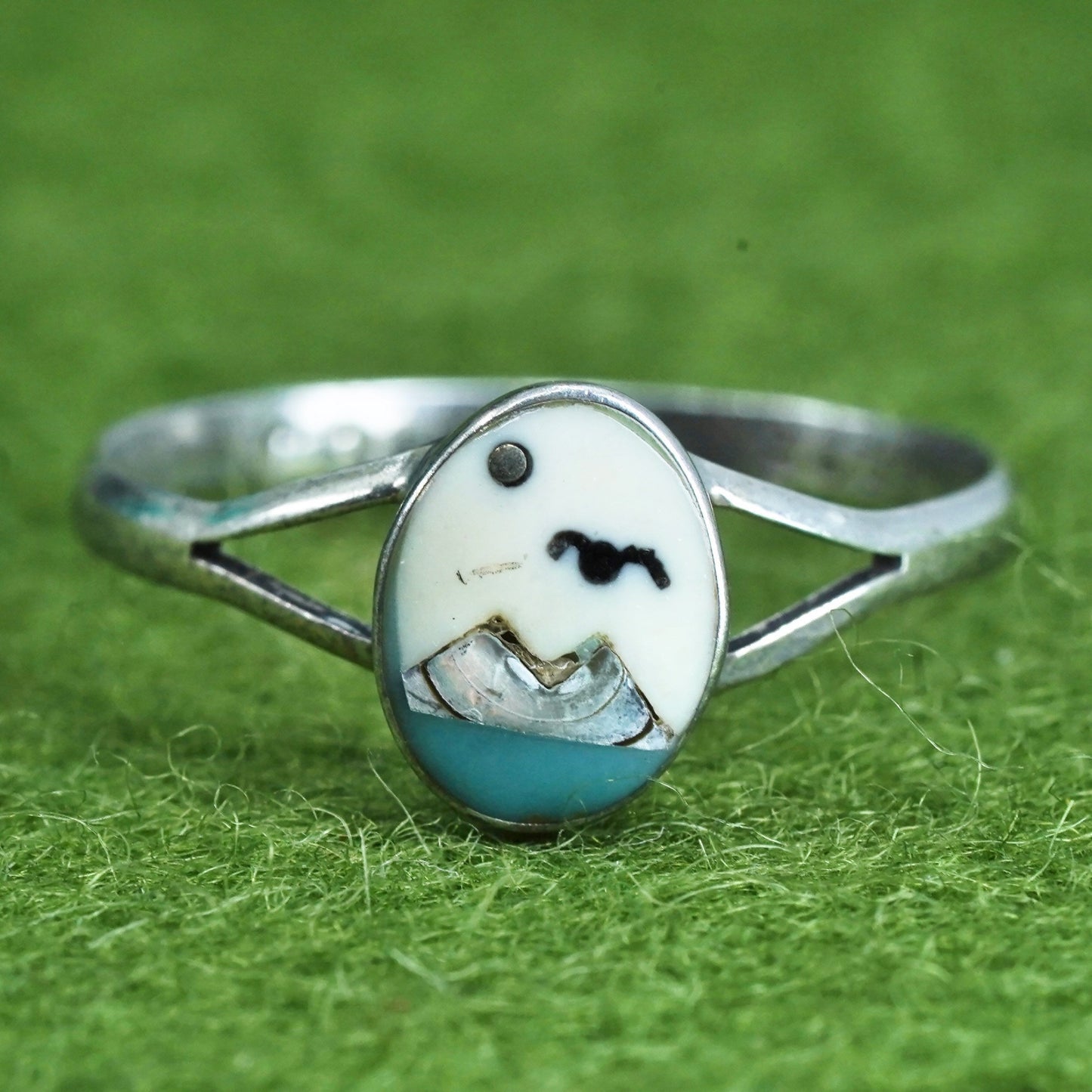 Size 6.75, Mexican Sterling silver ring, 925 silver stackable band landscape