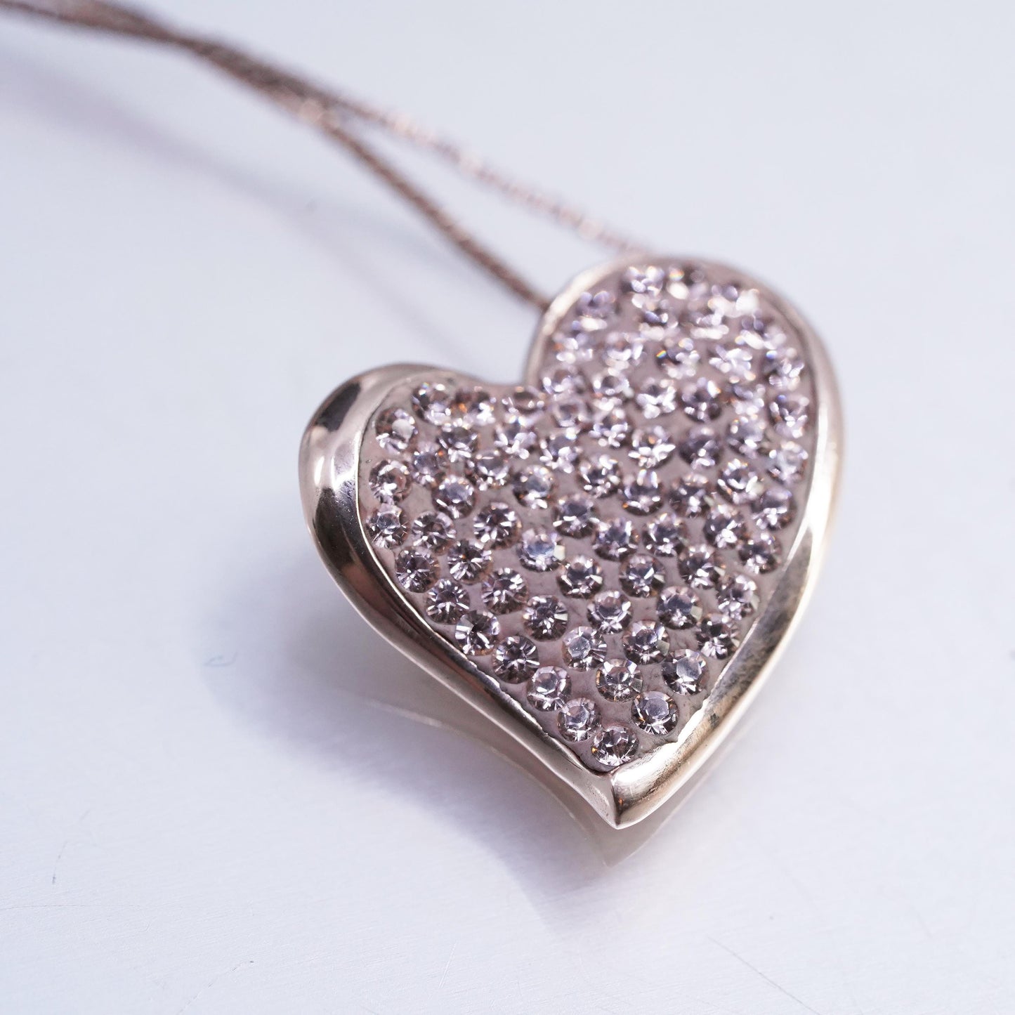 18”, vermeil rose gold Sterling 925 silver necklace cluster cz heart pendant