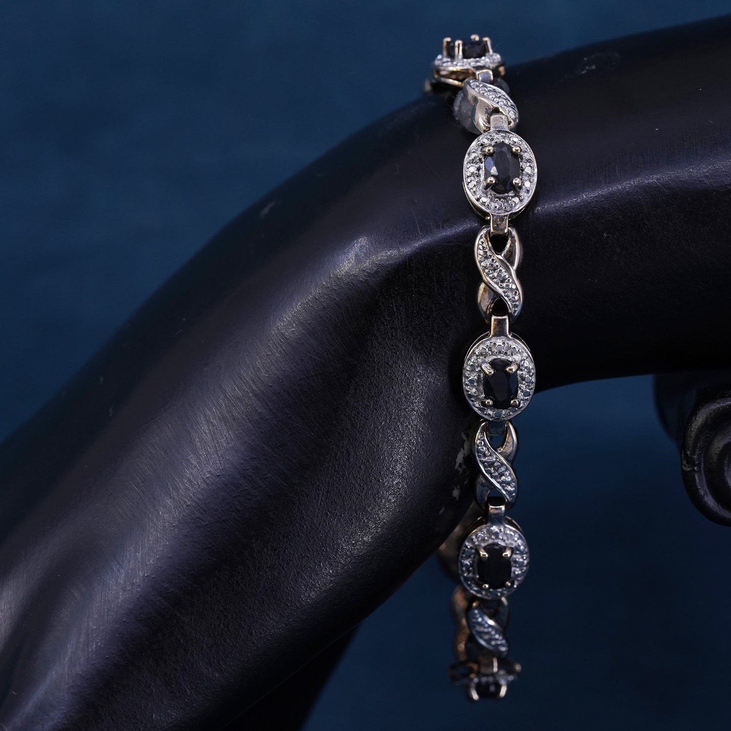 7”, vermeil gold over sterling 925 silver tennis bracelet with sapphire diamond