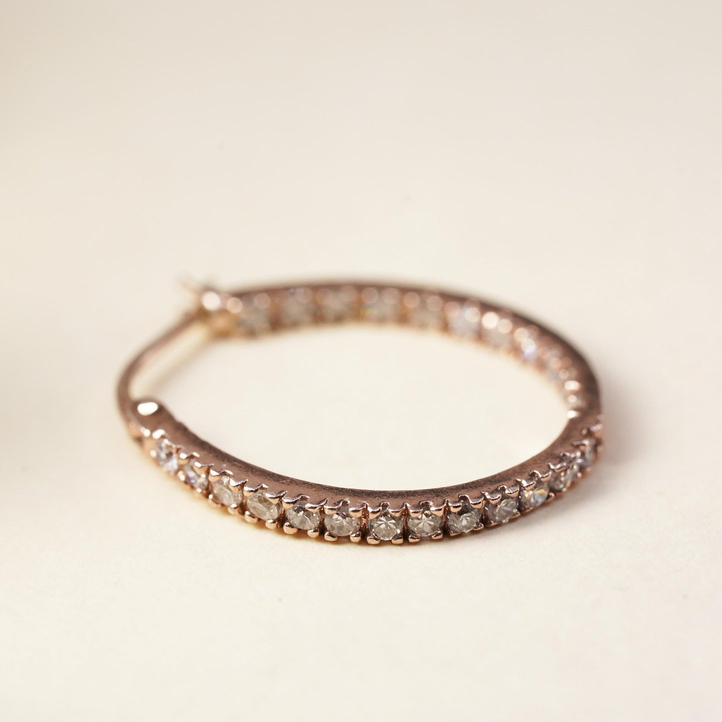 0.75", rose gold over sterling silver loop single earring, primitive hoop cz
