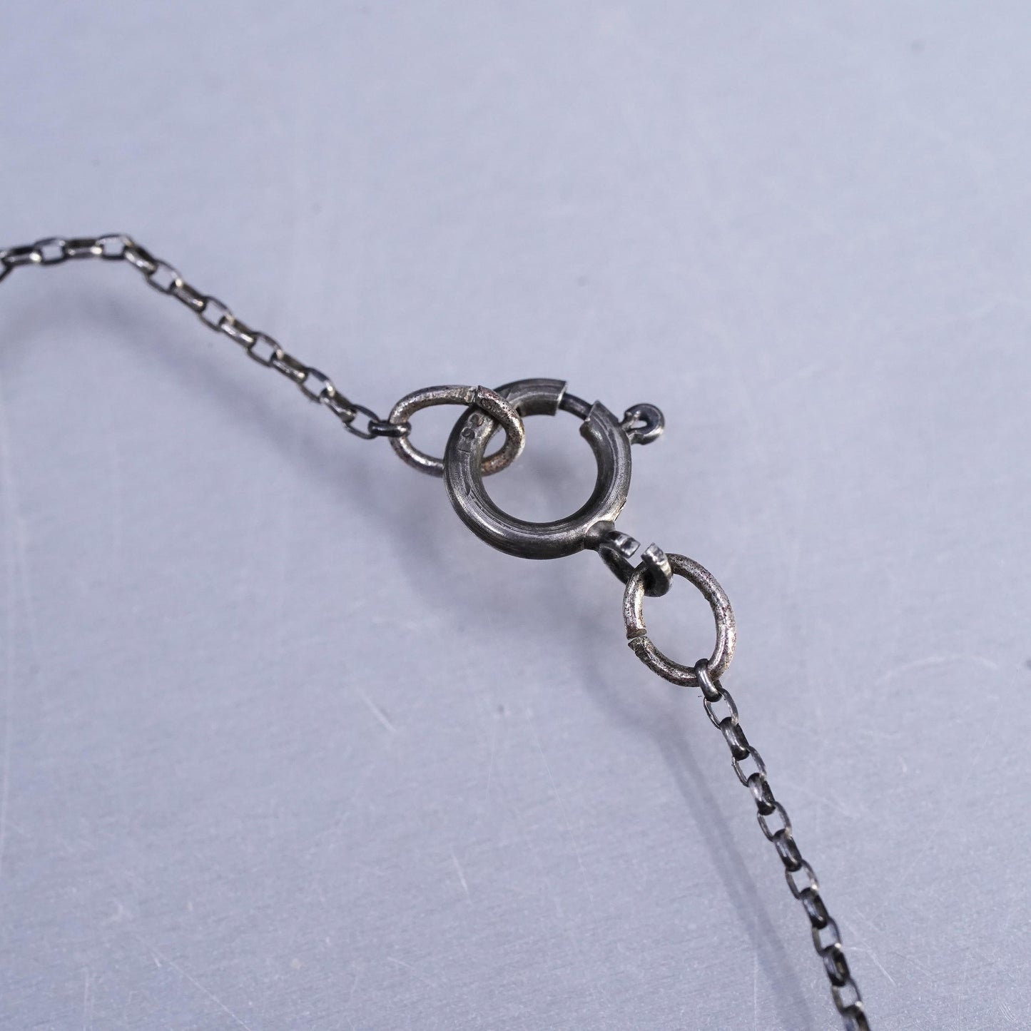 16”, Sterling silver necklace, 925 circle chain fossilized shark teeth pendant
