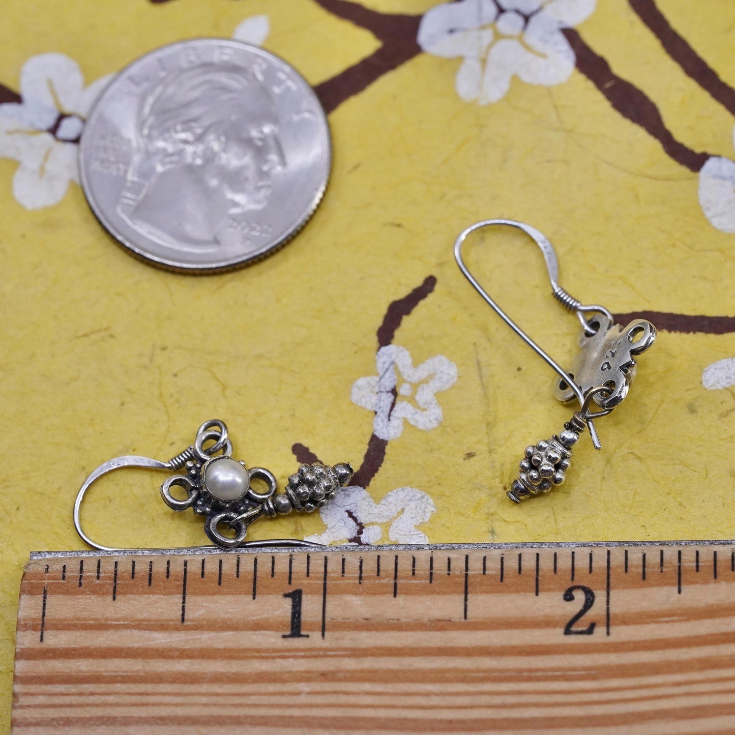 Vintage Sterling 925 silver handmade earrings with pearl and drops
