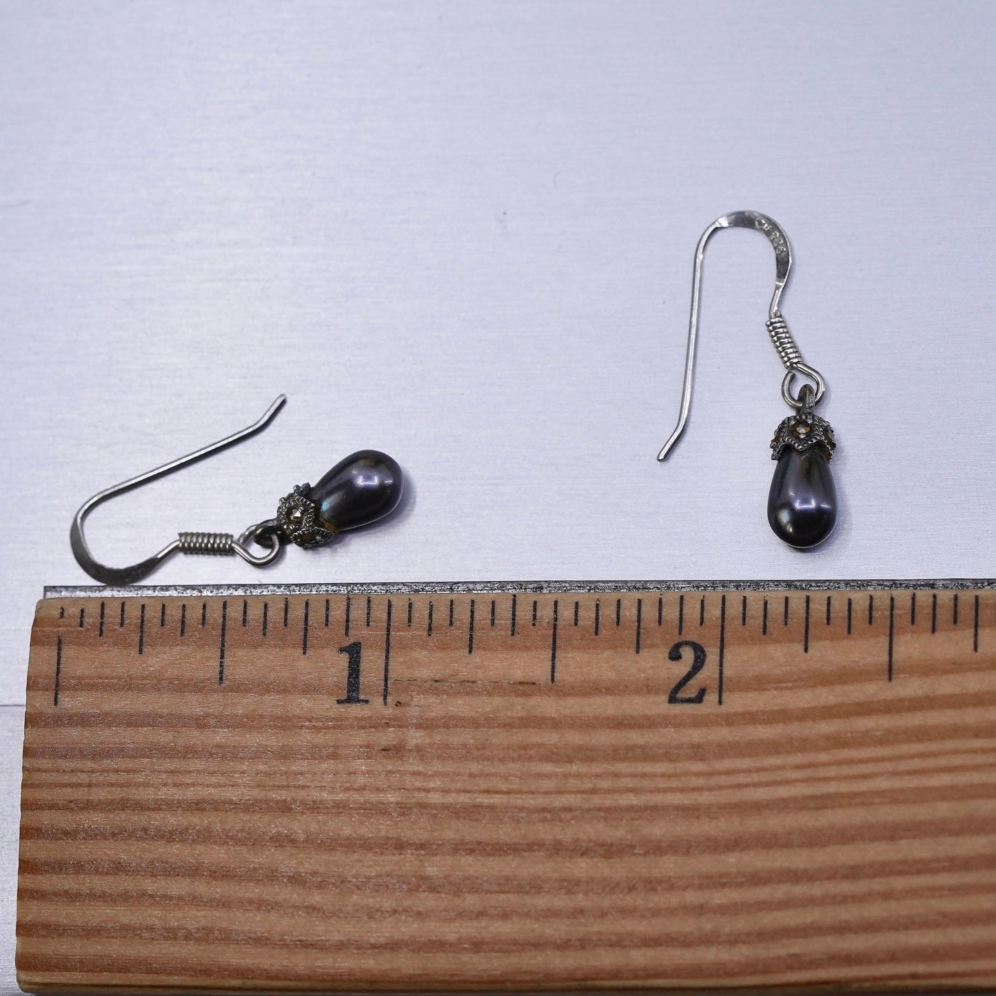 Vintage Sterling 925 silver handmade earrings with black pearl