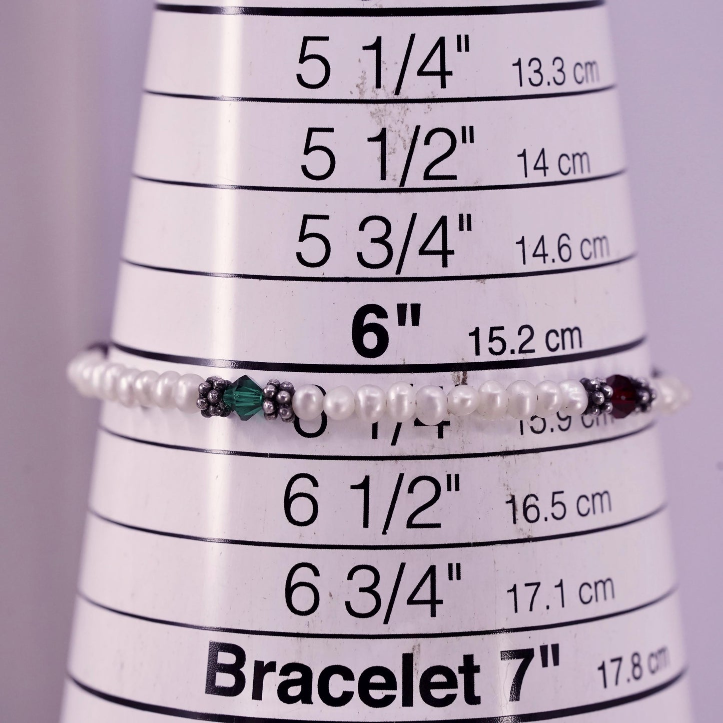 6.25”, vintage Sterling 925 silver bracelet with pearl beads and Santa charm