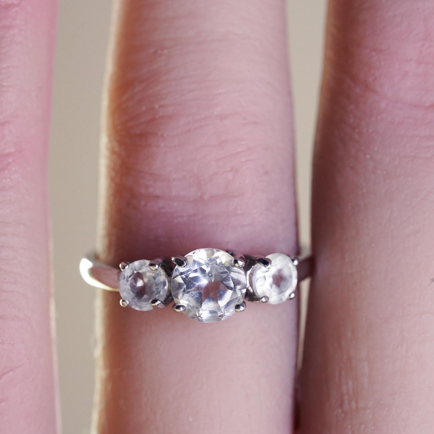 Size 6.5, Vintage sterling silver ring, 925 band with cz