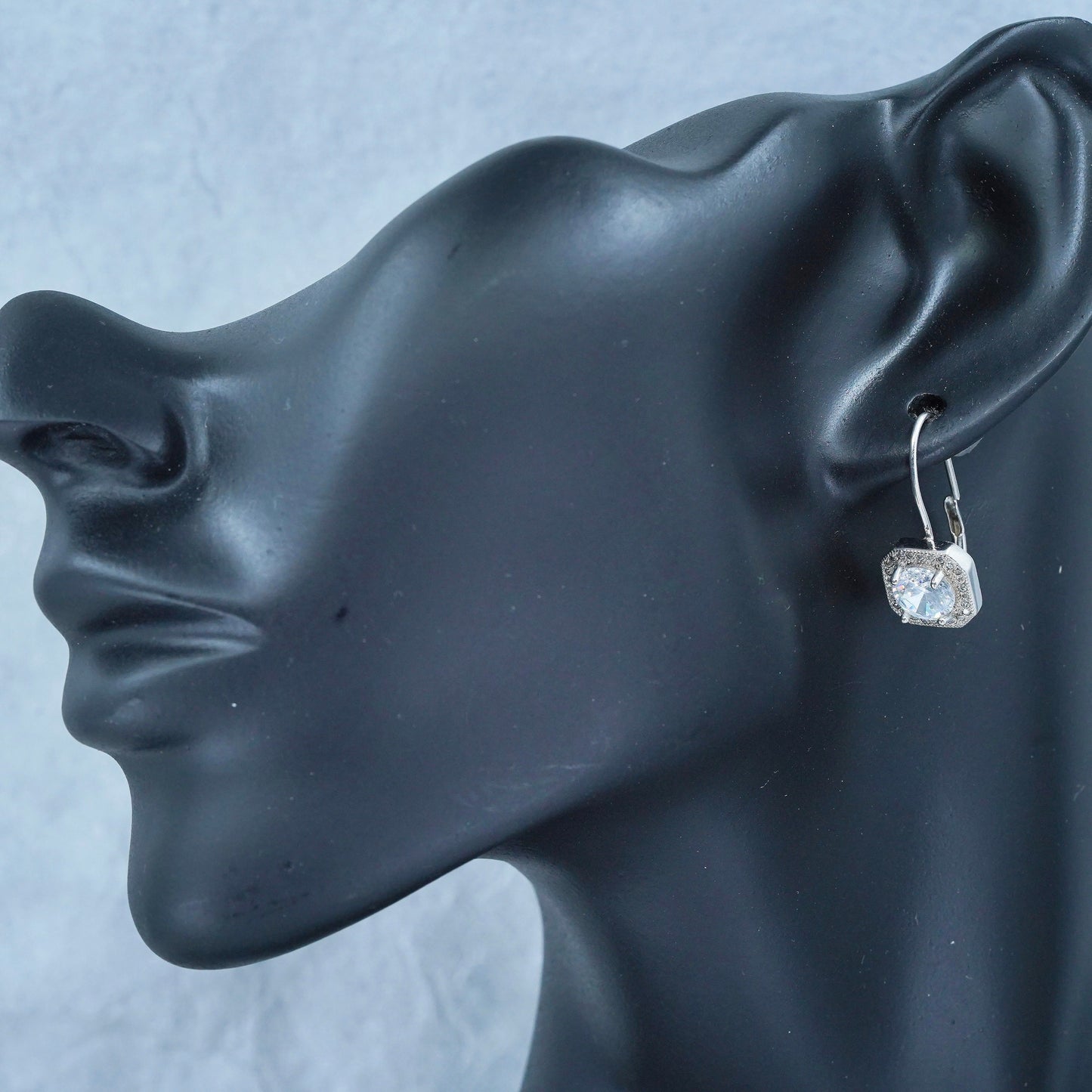 Vintage Sterling 925 silver earrings dangle with cluster Cz
