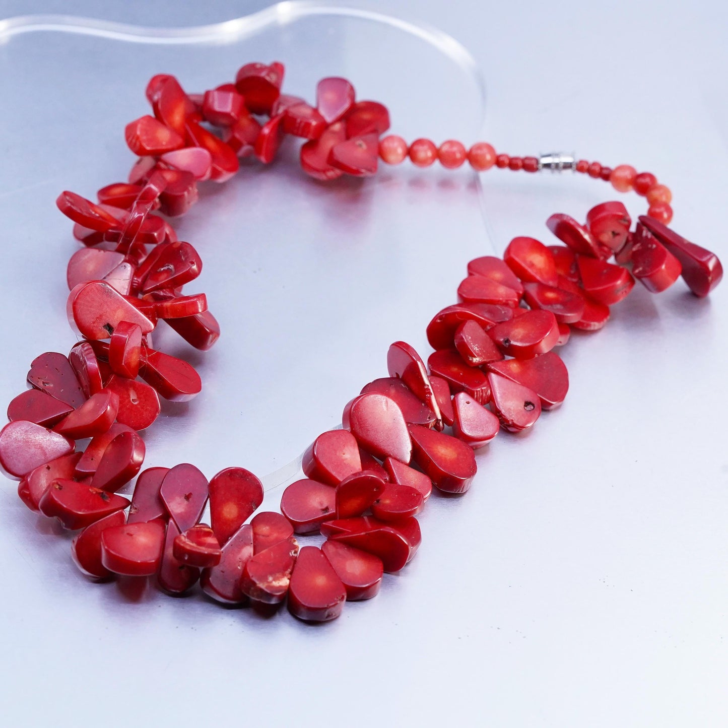 17", Native American heishi necklace, Chunky Coral beads sterling 925 silver