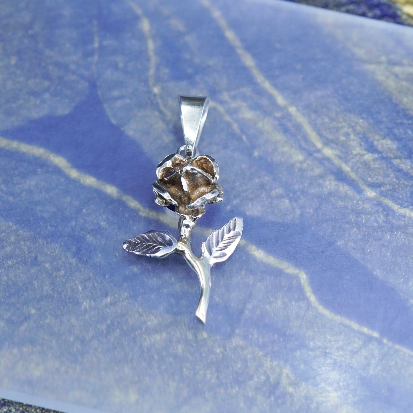 Vintage Sterling silver handmade pendant, 925 rose flower