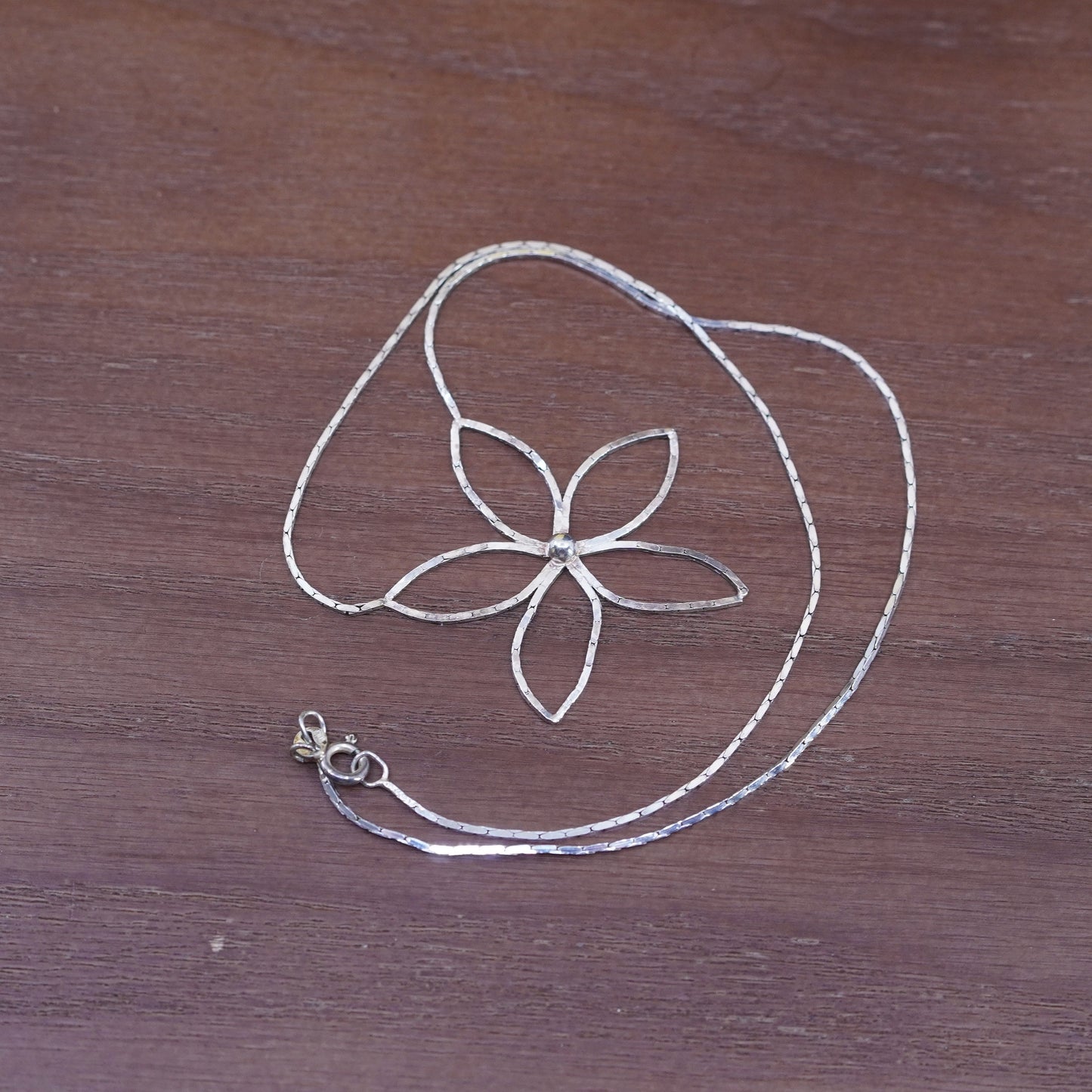 16”, vintage Italian handmade necklace, 925 snake chain with flower pendant