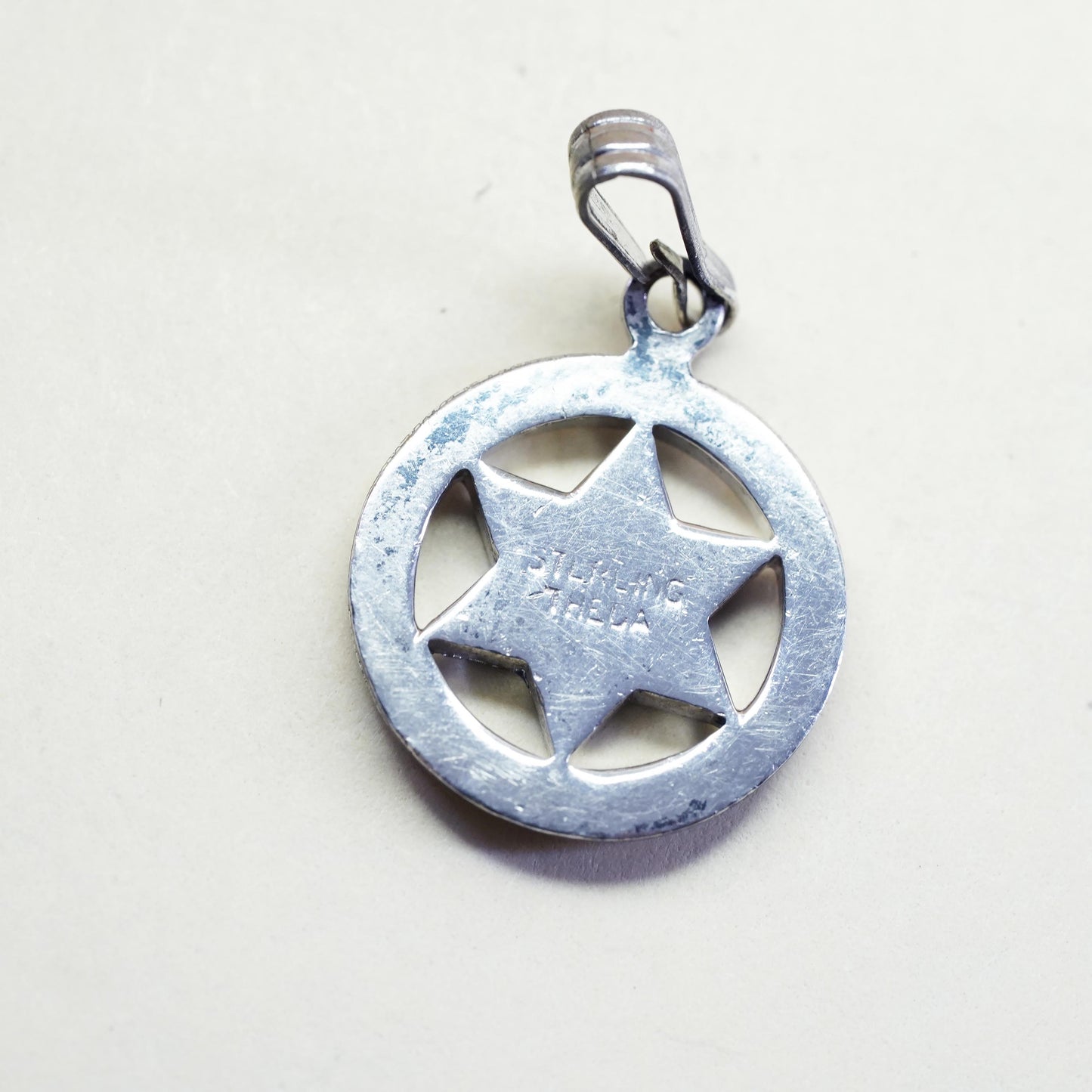Vintage Sterling silver 925 hexagram star pendant with blue enamel, stamped sterling